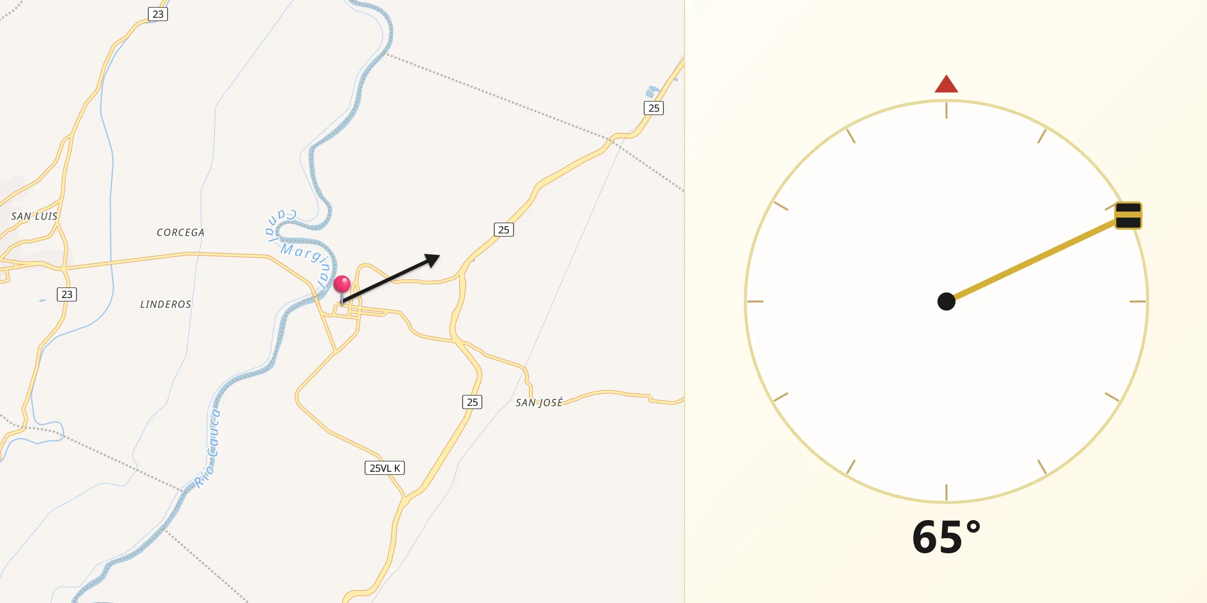 Dirección de la Qibla desde La Victoria
