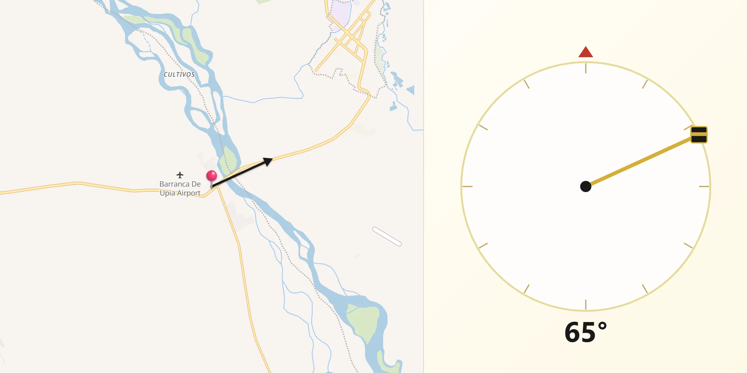 Dirección de la Qibla desde Barranca de Upía