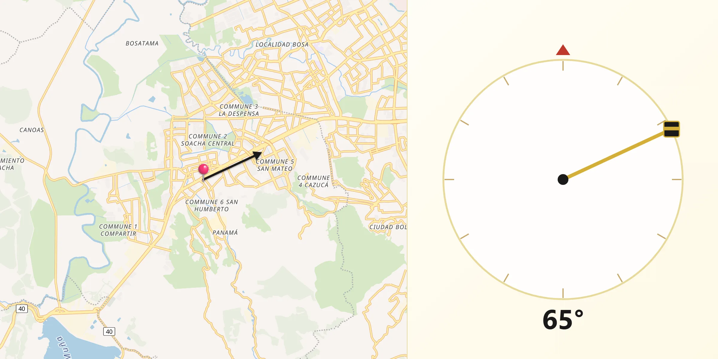 Dirección de la Qibla desde Soacha