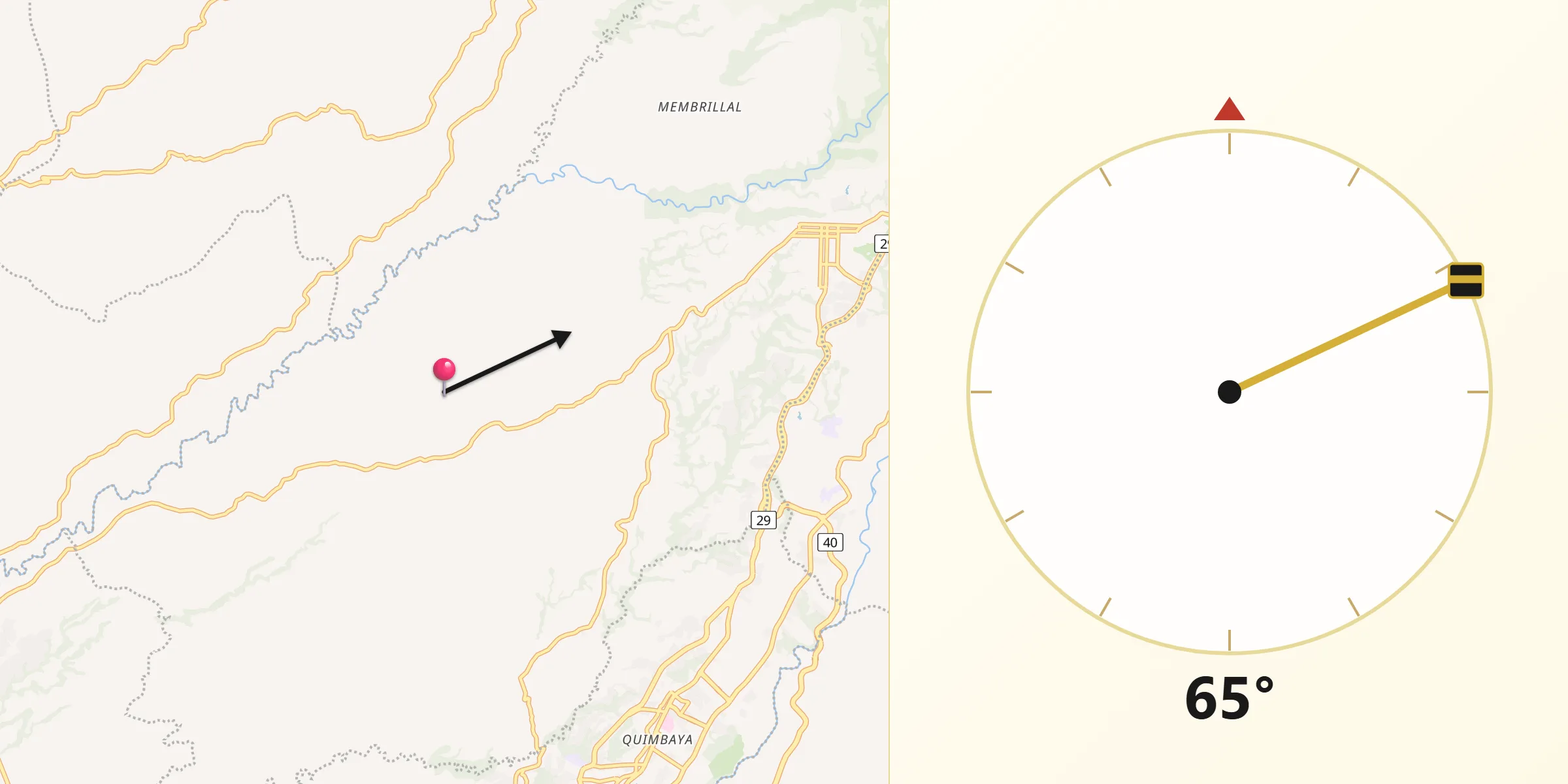 Dirección de la Qibla desde Circasia