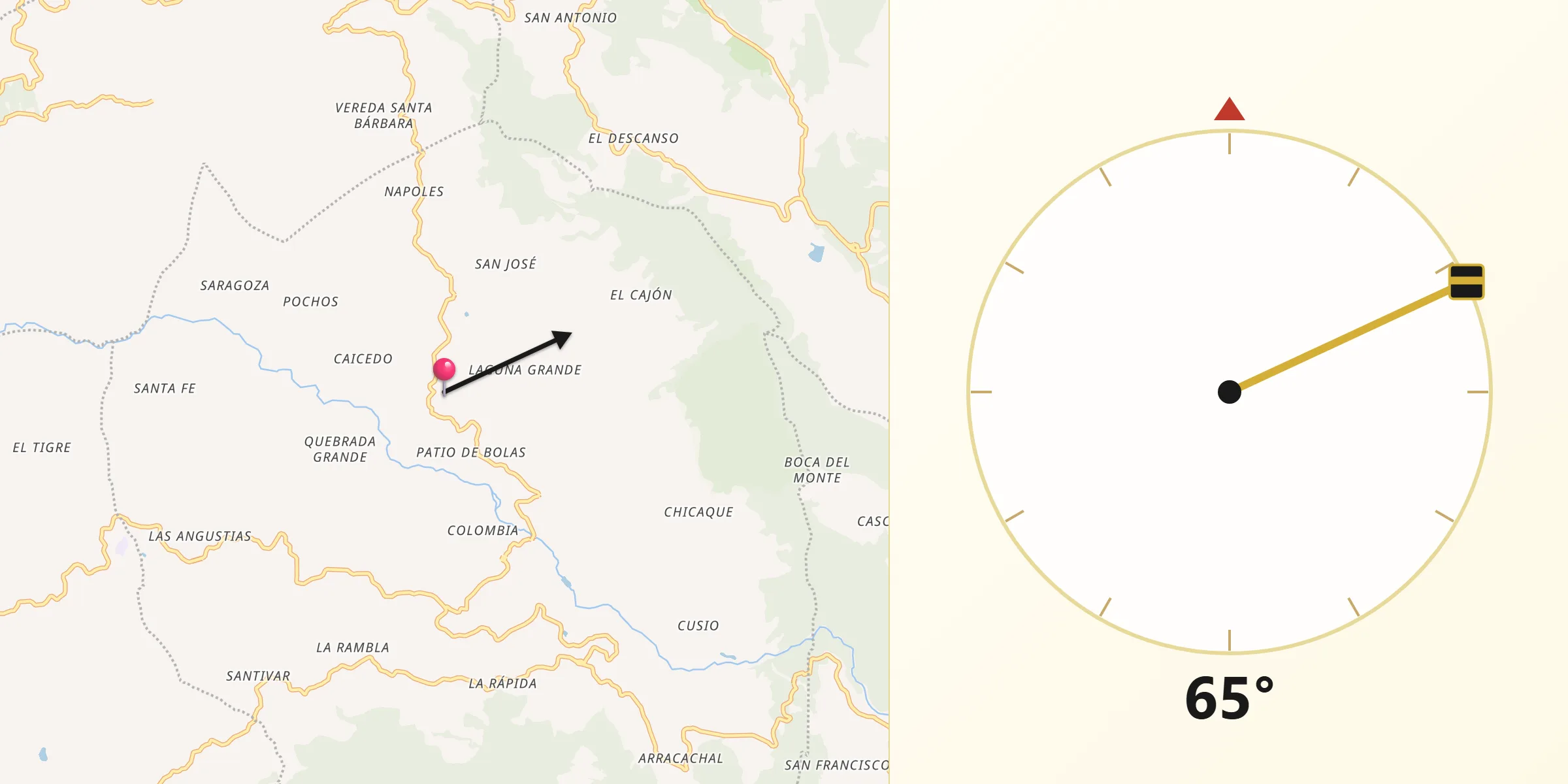 Dirección de la Qibla desde San Antonio del Tequendama