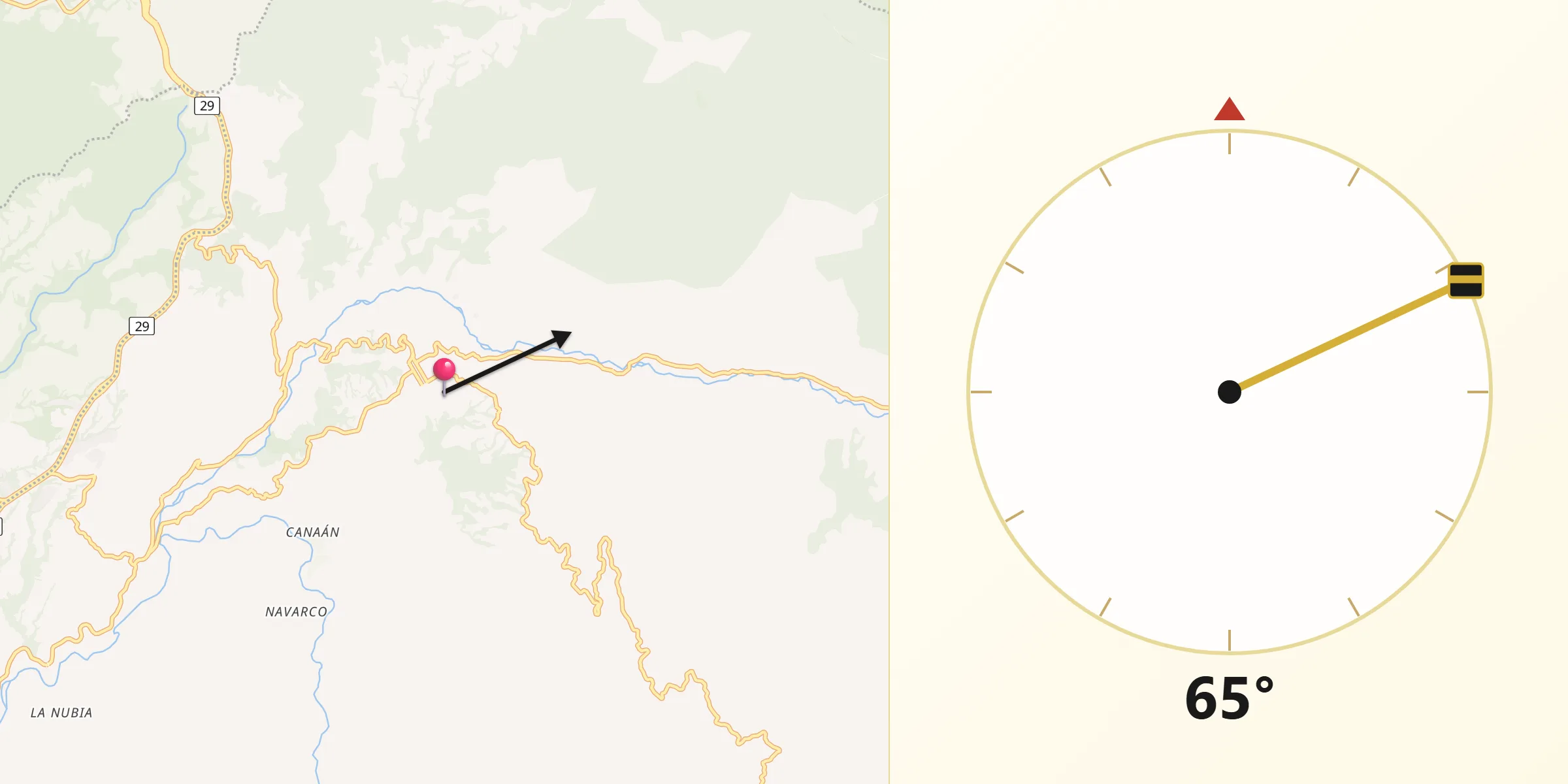 Dirección de la Qibla desde Salento