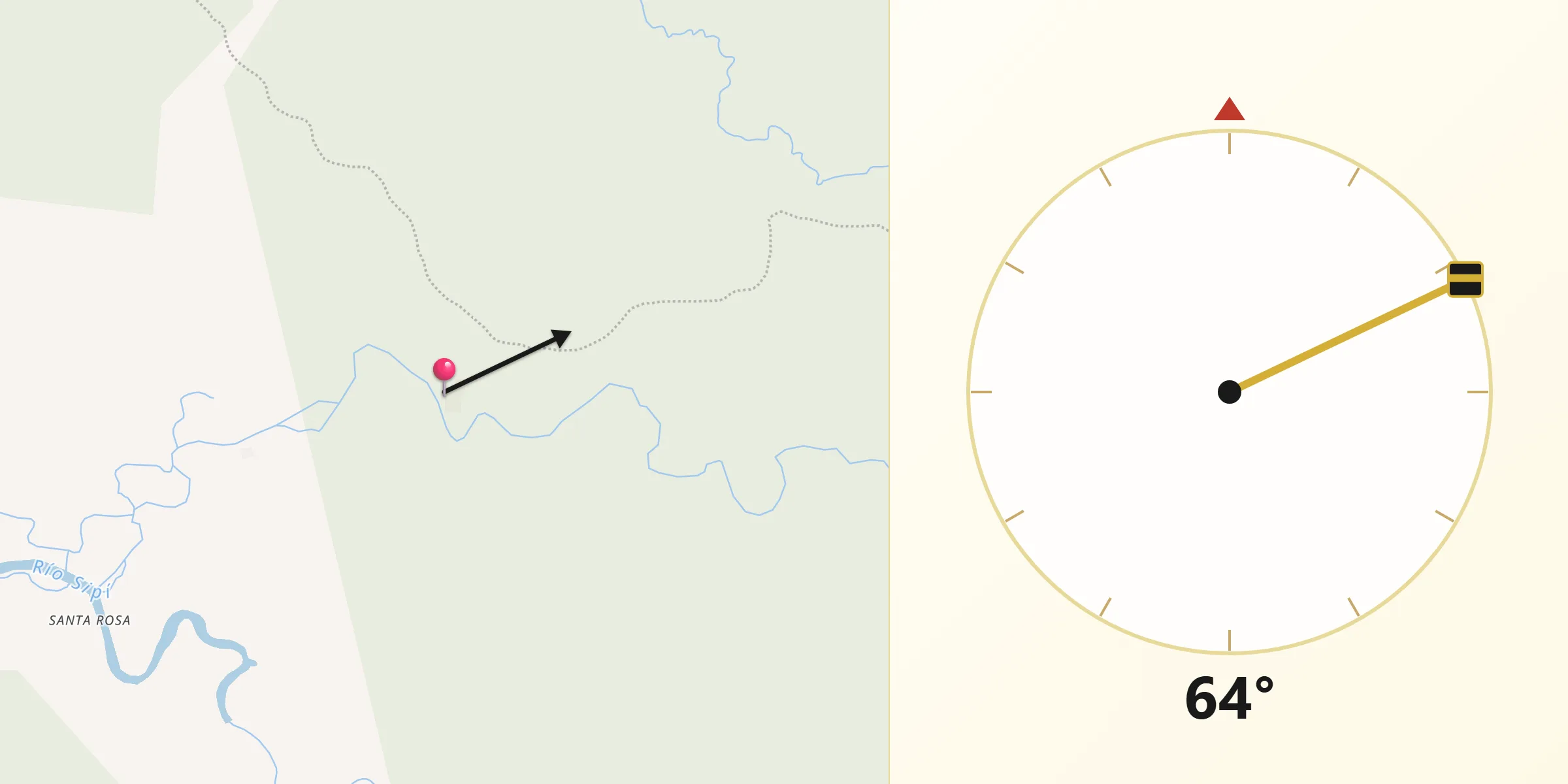 Dirección de la Qibla desde Sipí