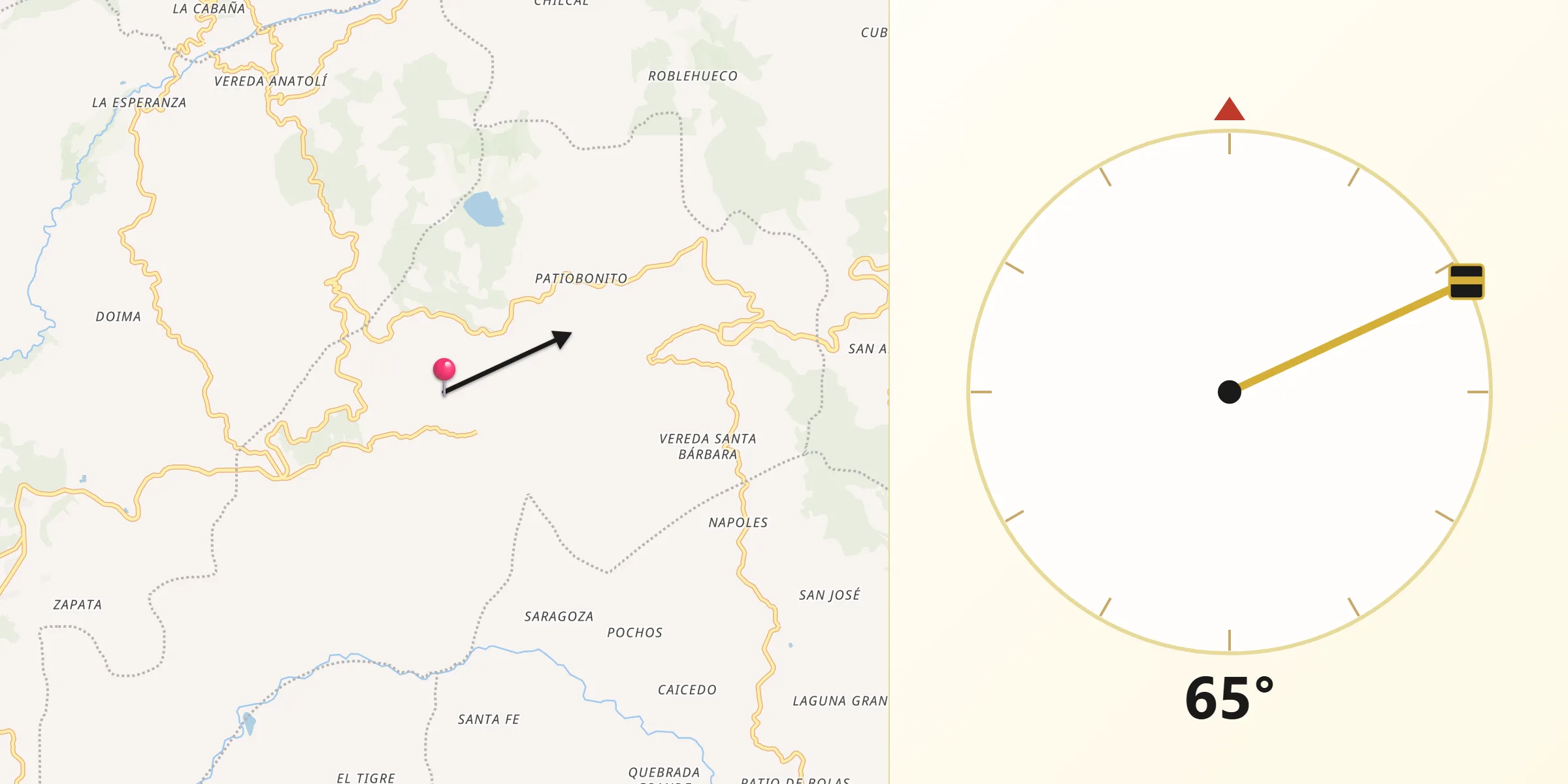 Dirección de la Qibla desde Tena