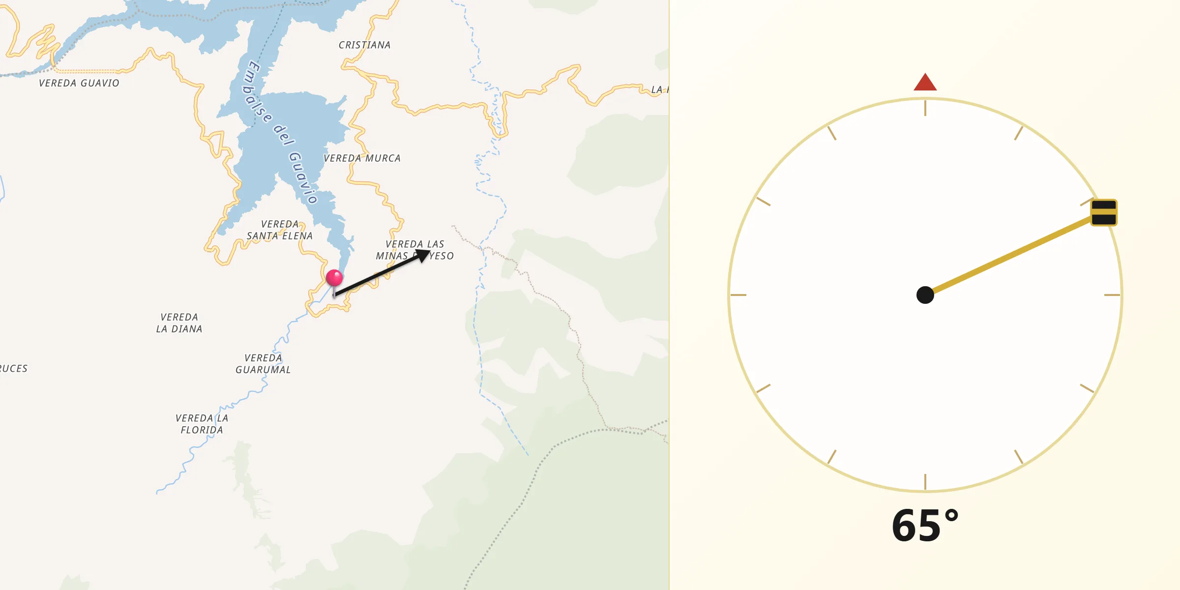 Dirección de la Qibla desde Gachala