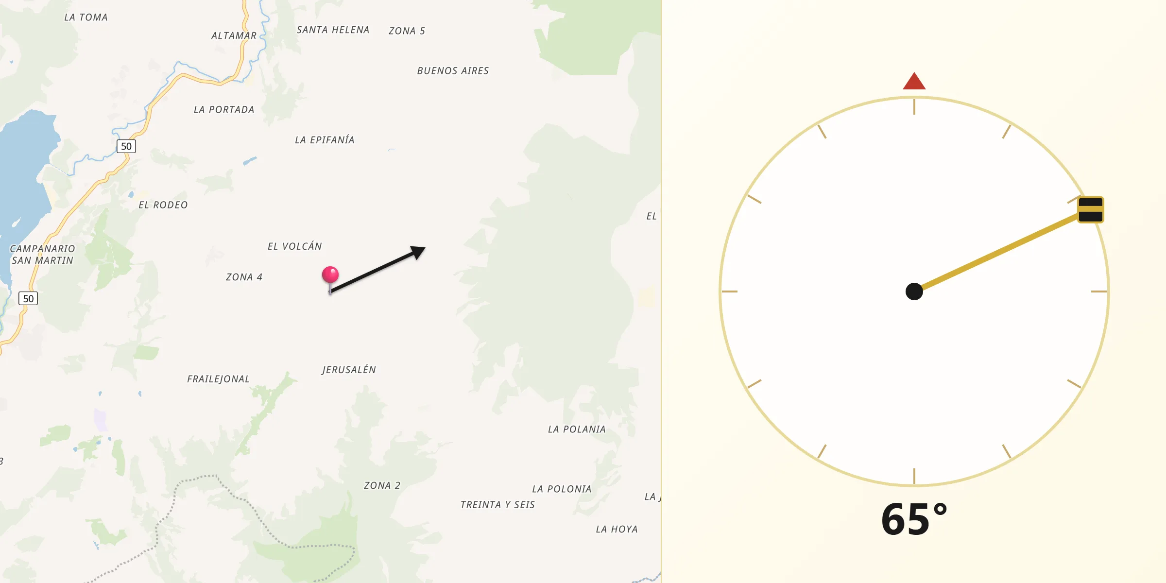 Dirección de la Qibla desde La Calera