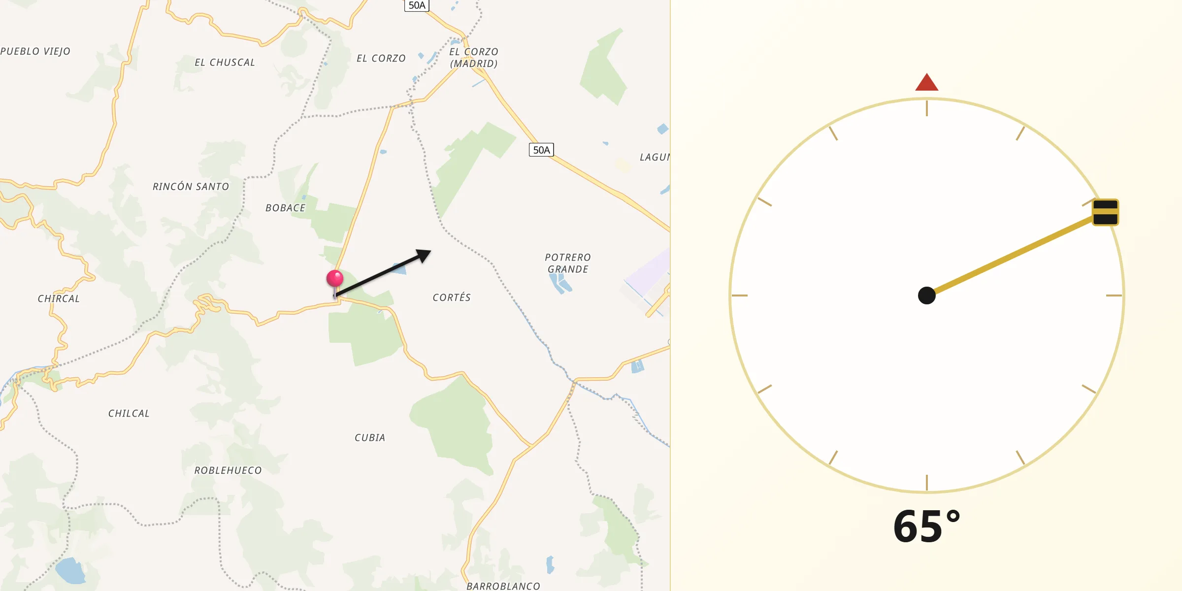 Dirección de la Qibla desde Bojacá