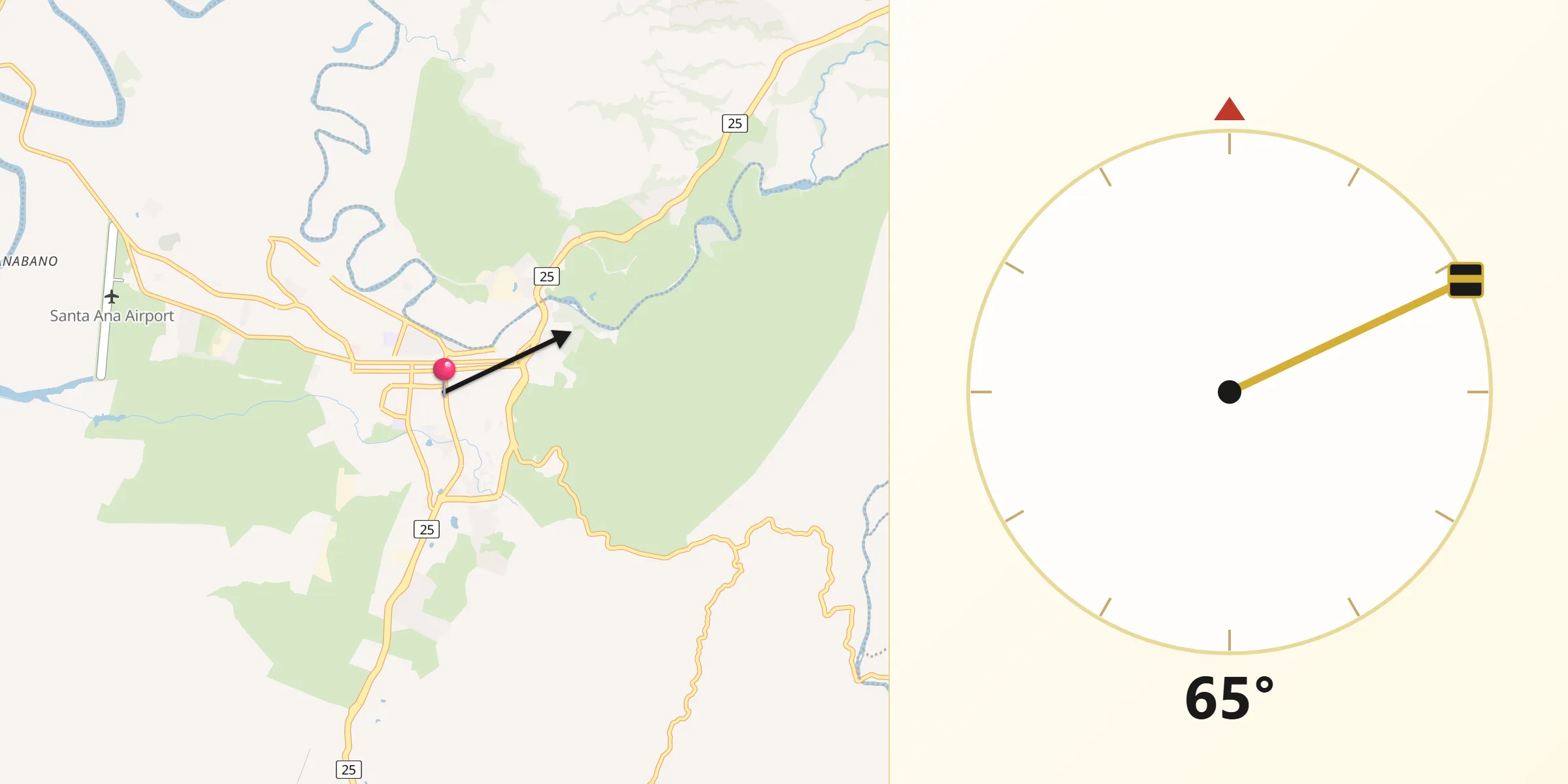 Dirección de la Qibla desde Cartago