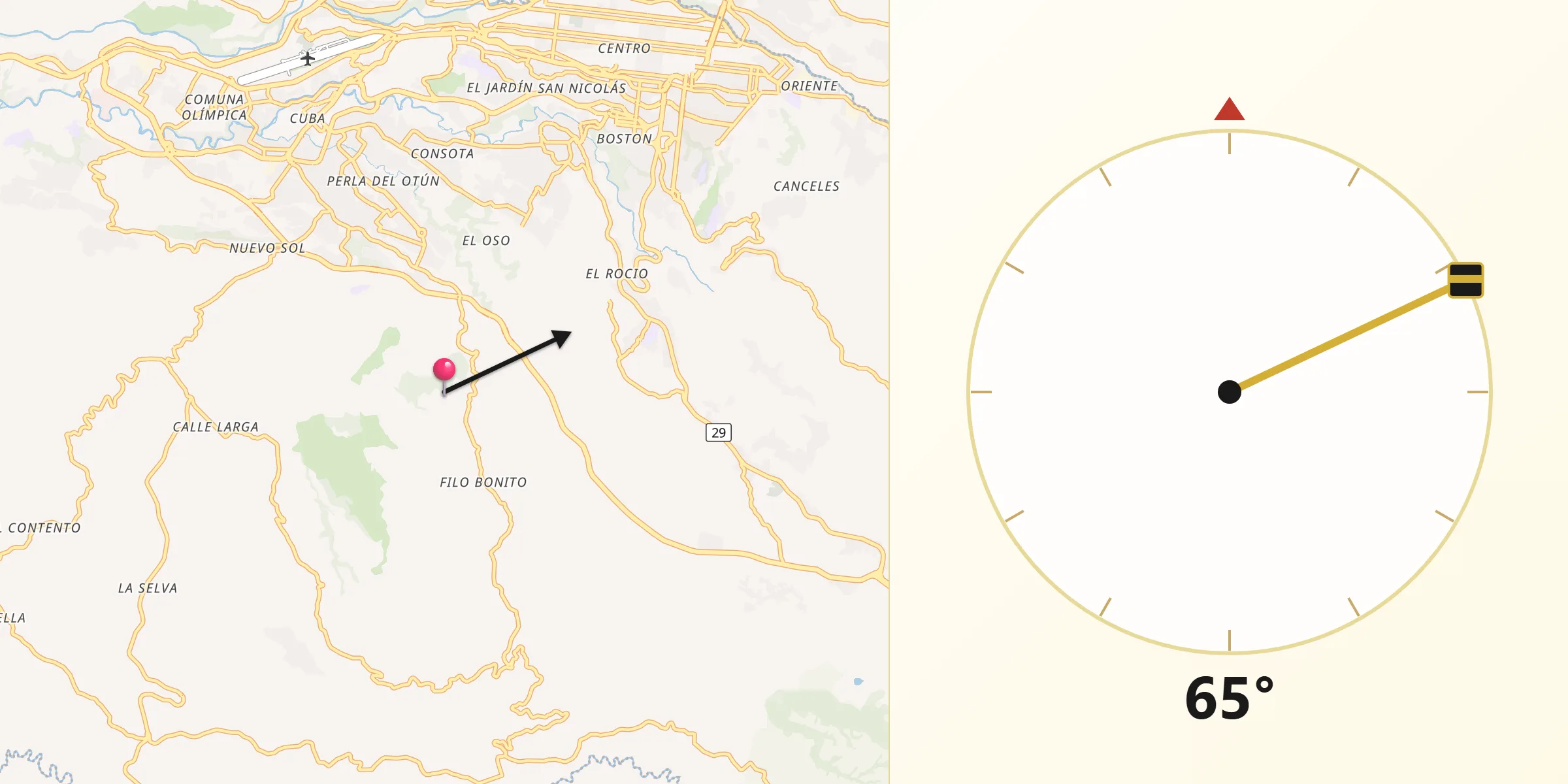 Dirección de la Qibla desde Pereira