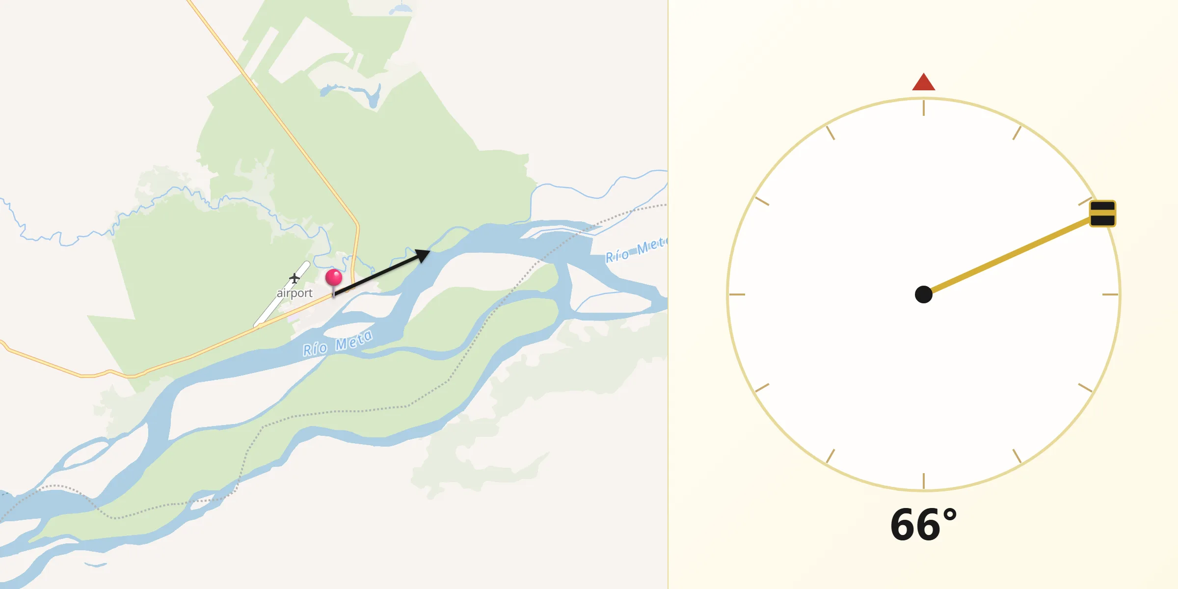 Dirección de la Qibla desde Orocué