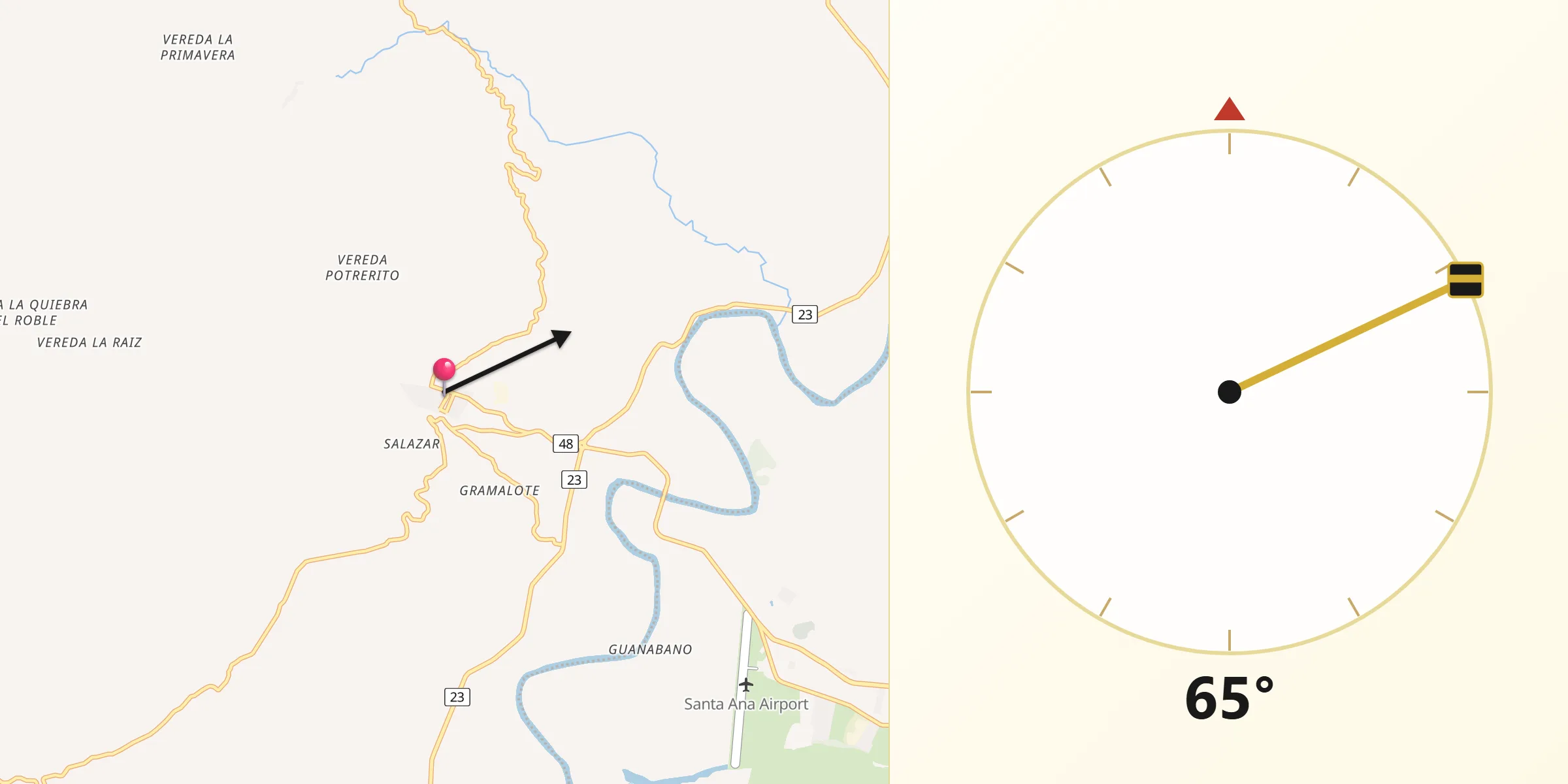 Dirección de la Qibla desde Ansermanuevo