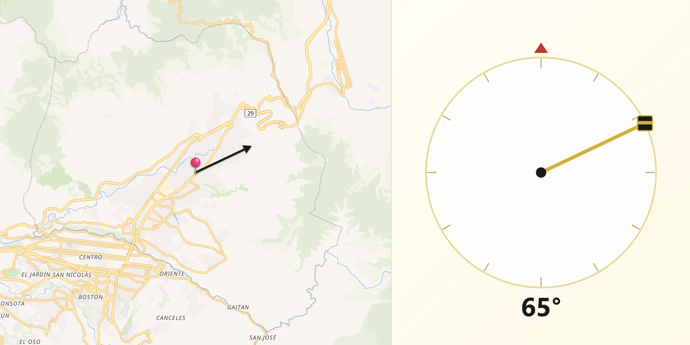 Dirección de la Qibla desde Dos Quebradas