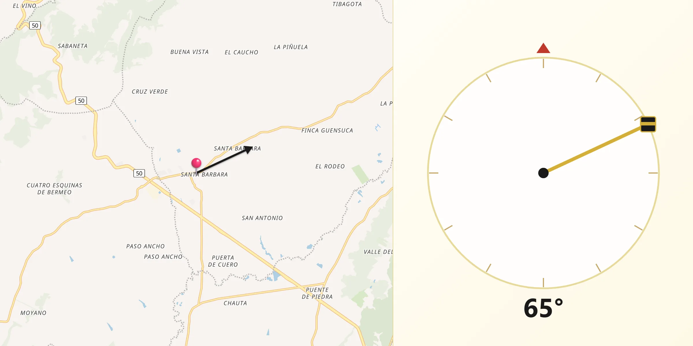 Dirección de la Qibla desde El Rosal