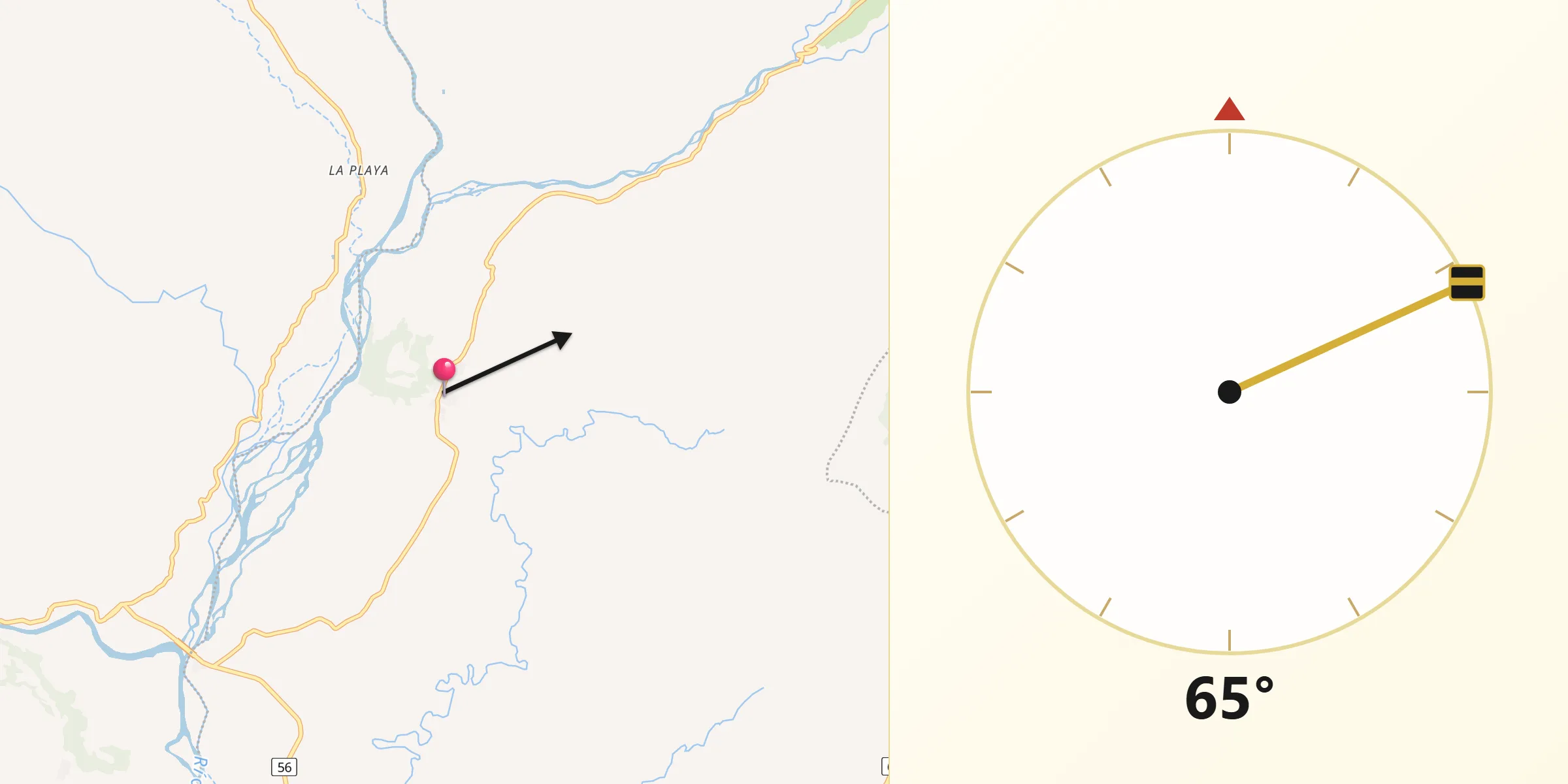 Dirección de la Qibla desde Sabanalarga
