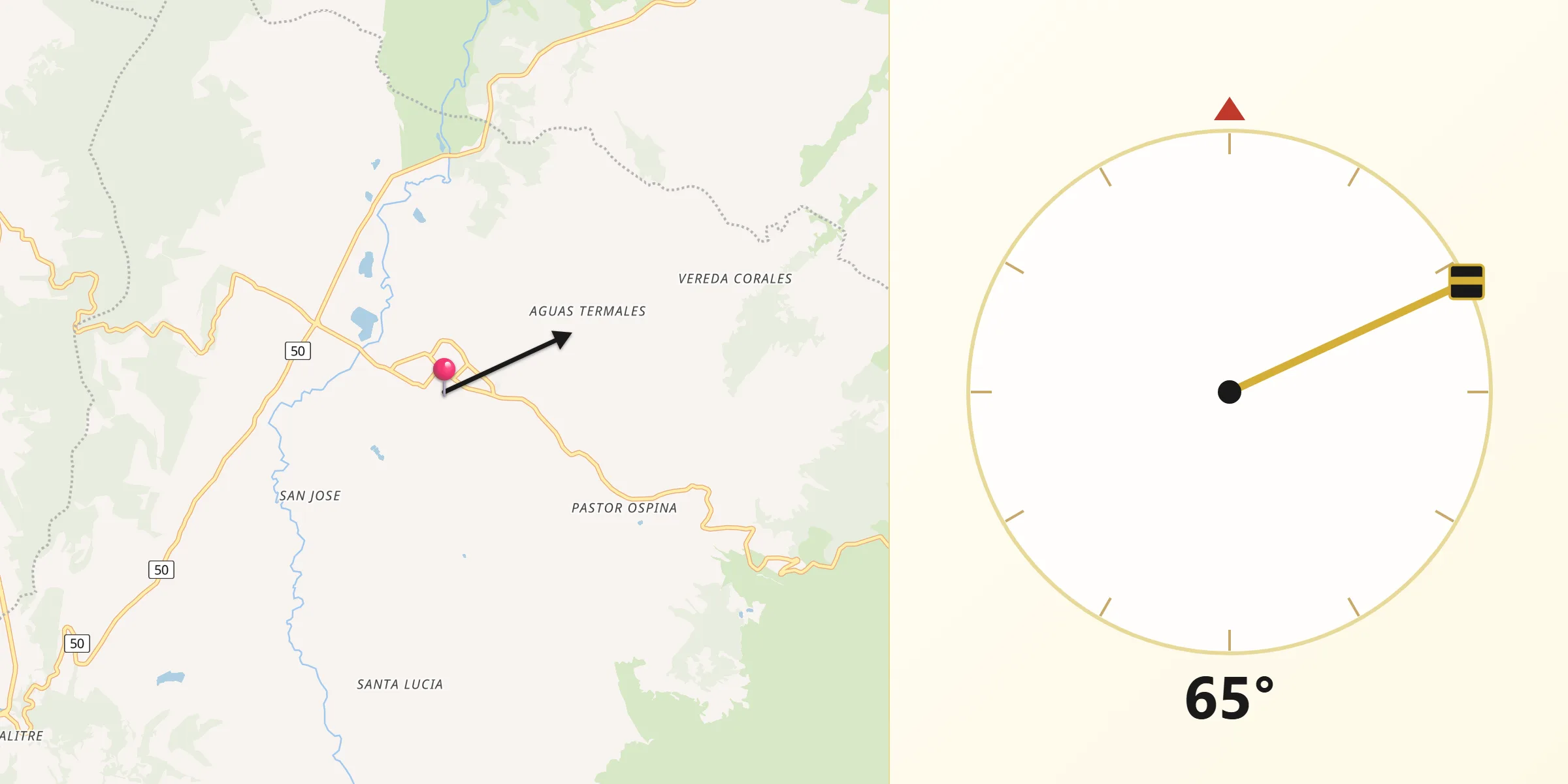 Dirección de la Qibla desde Guasca