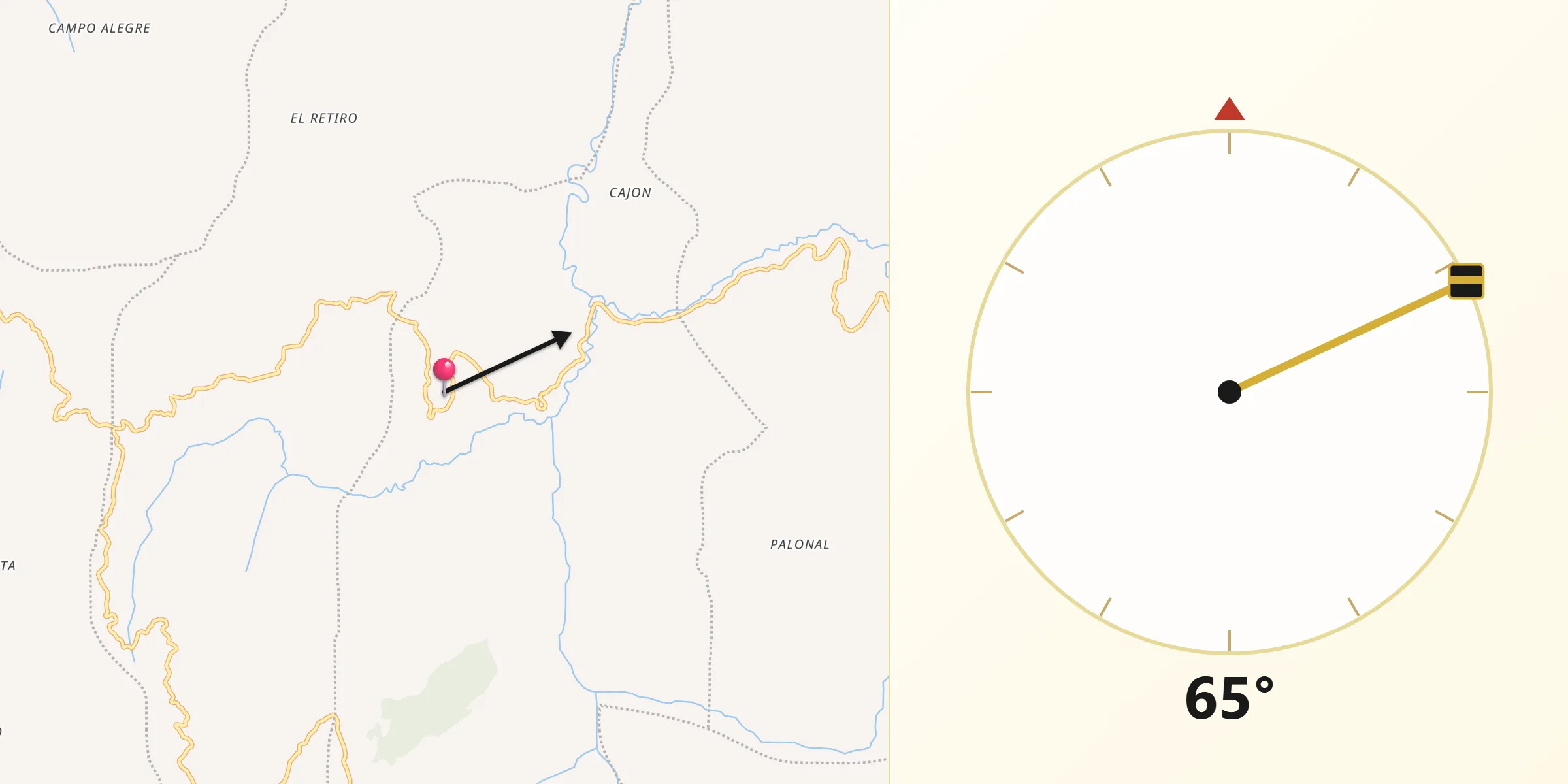 Dirección de la Qibla desde Bituima