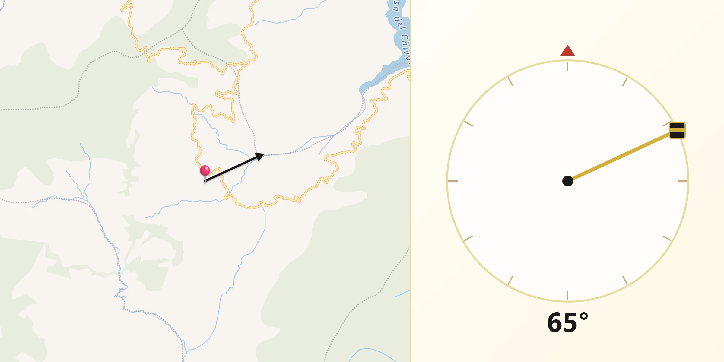 Dirección de la Qibla desde Chivor