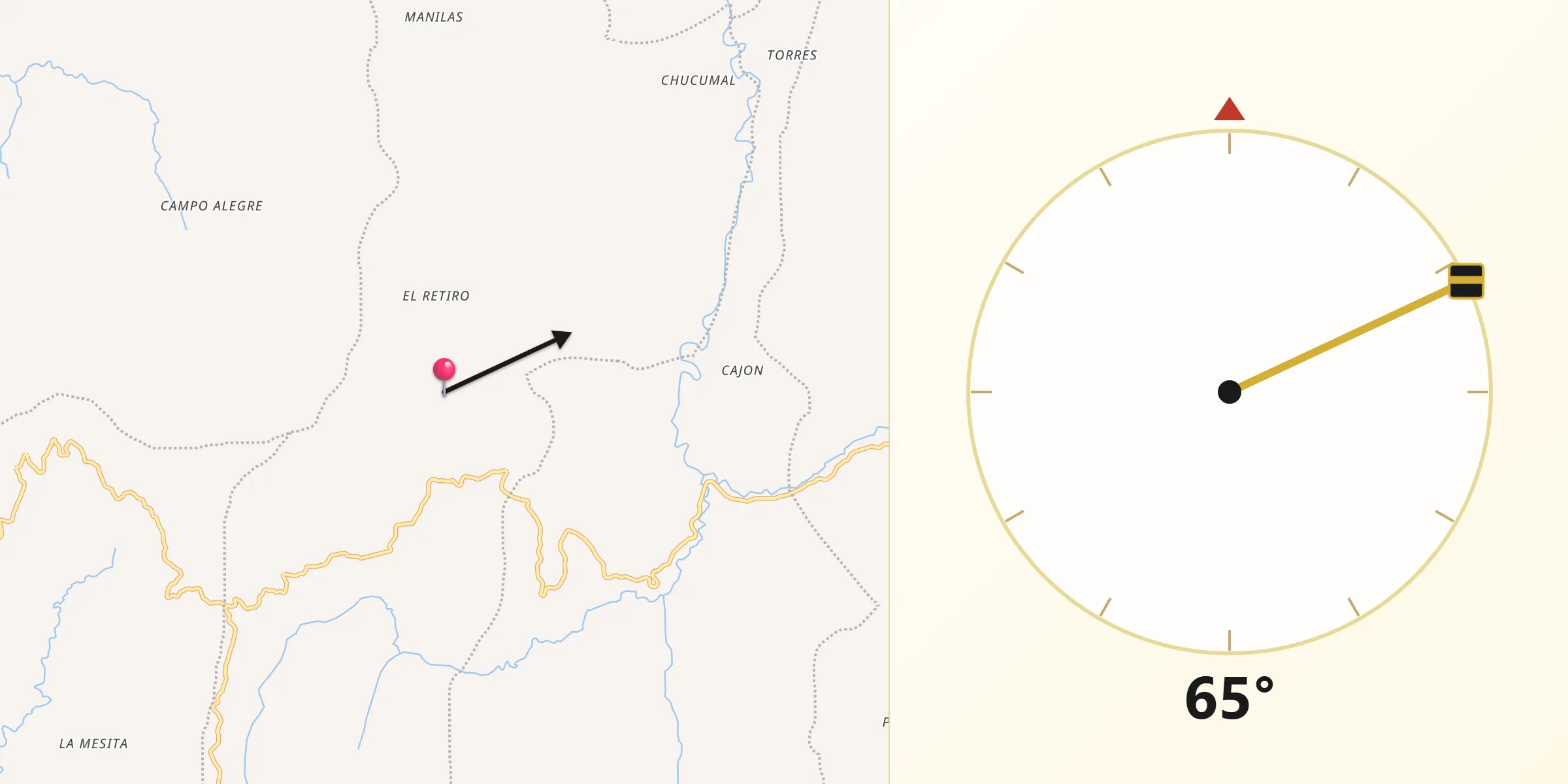 Dirección de la Qibla desde Vianí