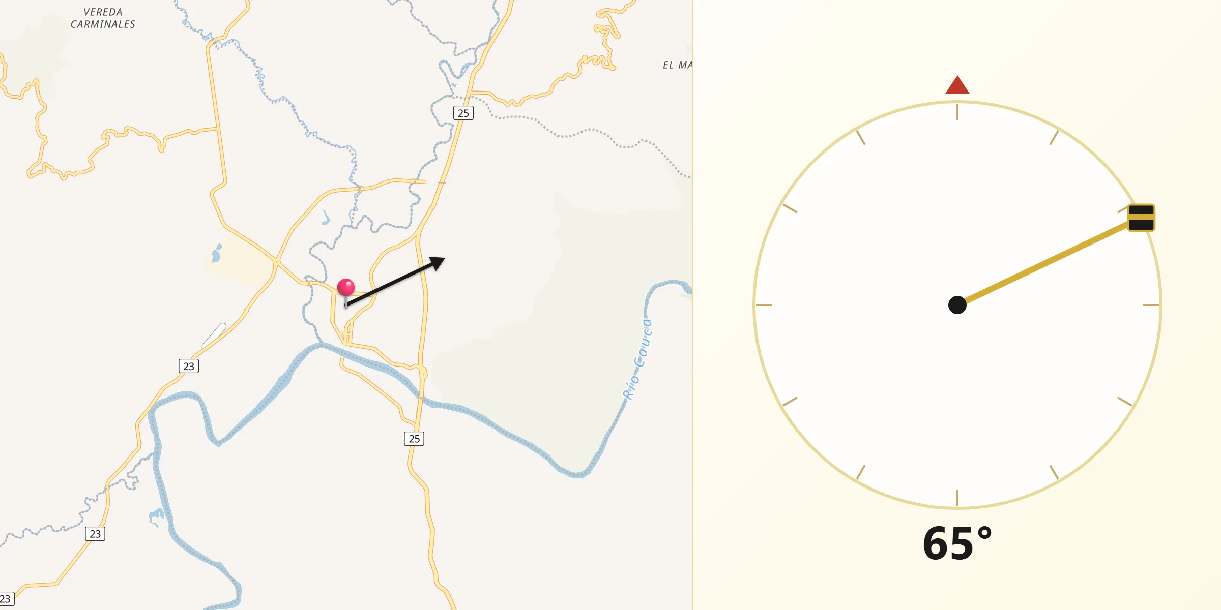 Dirección de la Qibla desde La Virginia