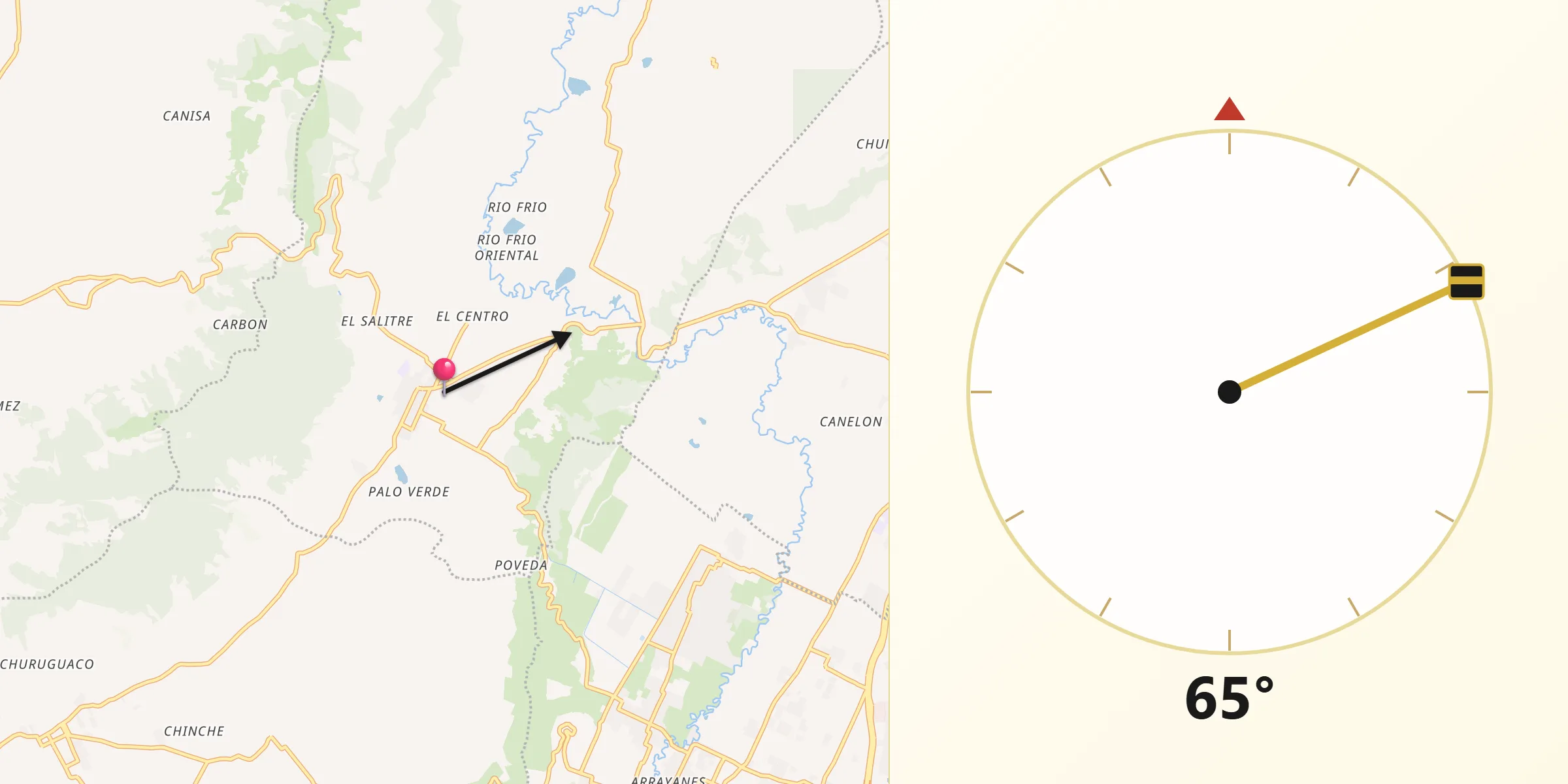 Dirección de la Qibla desde Tabio