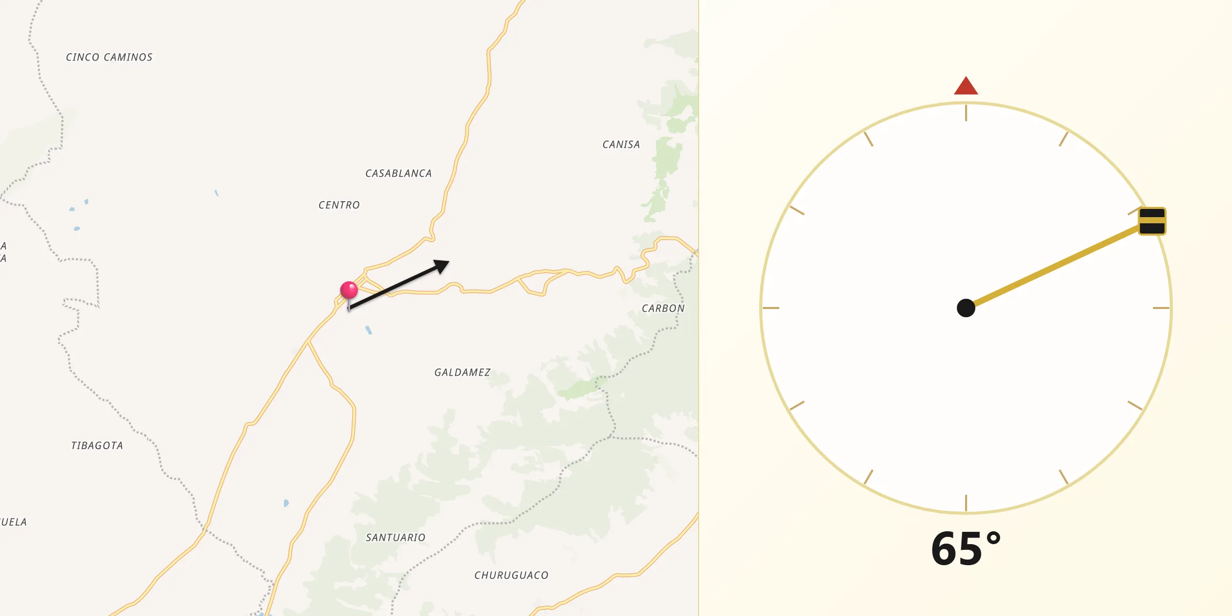Dirección de la Qibla desde Subachoque