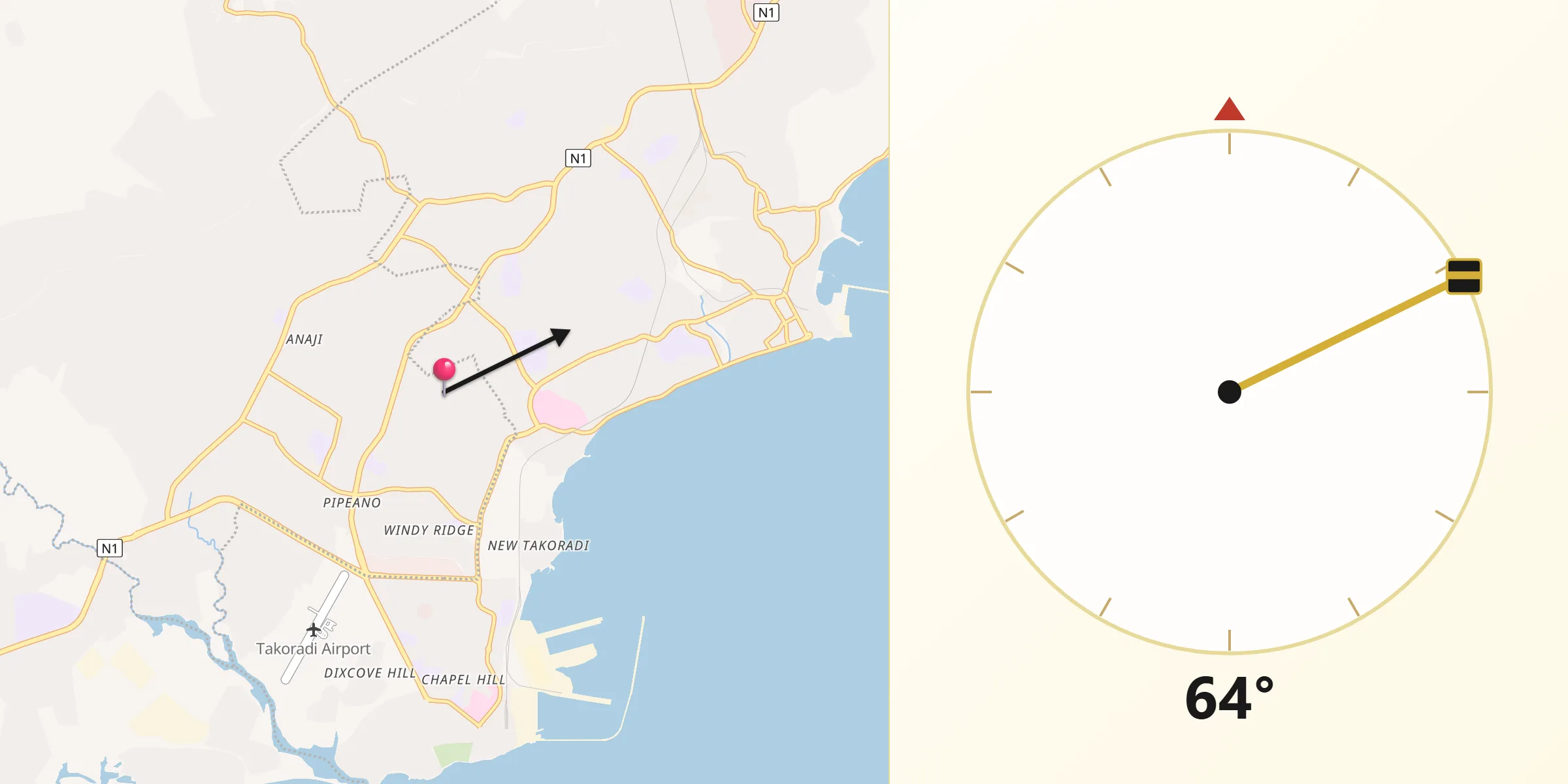 Qibla Direction from Sekondi-Takoradi