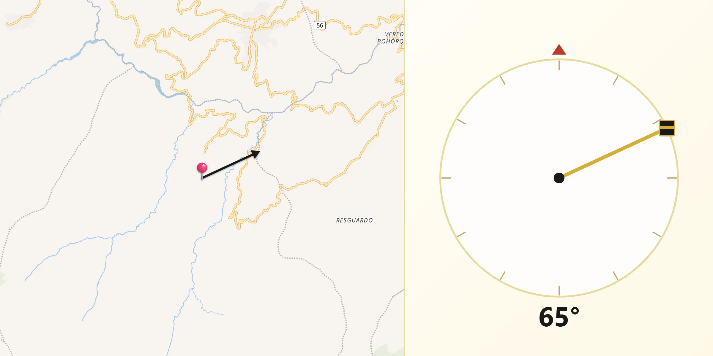 Dirección de la Qibla desde Guayatá