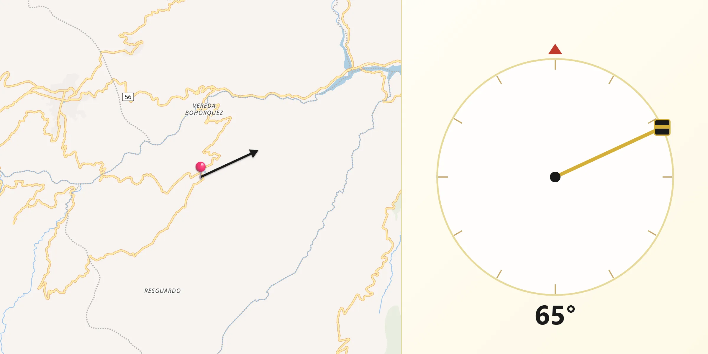 Dirección de la Qibla desde Somondoco