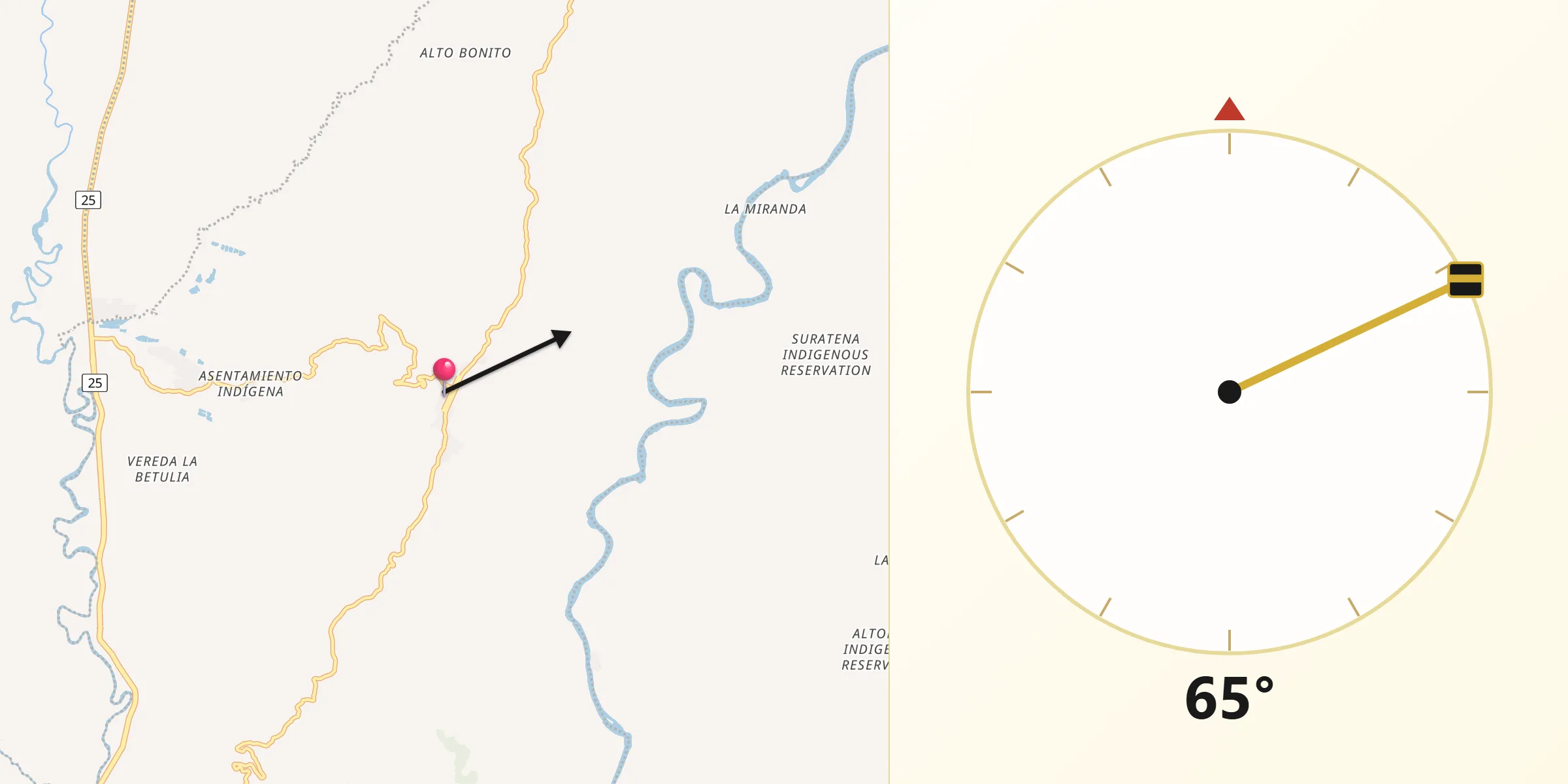 Dirección de la Qibla desde Páez