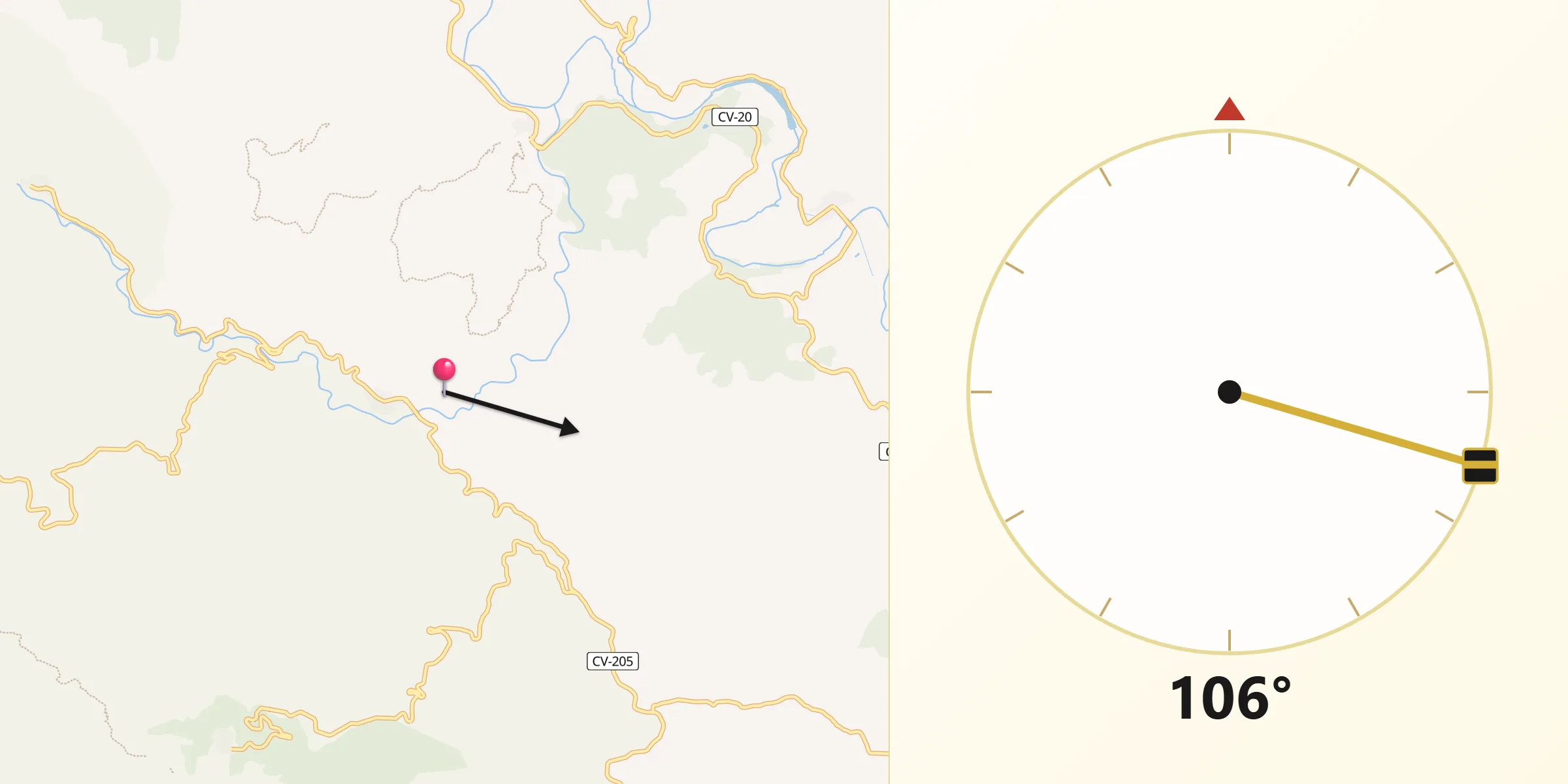 Dirección de la Qibla desde Ayódar
