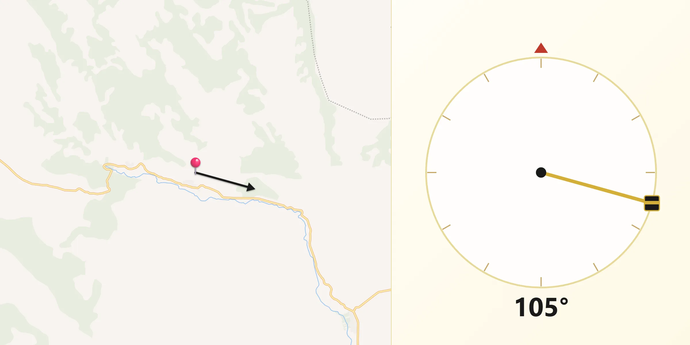 Dirección de la Qibla desde Casas de Garcimolina