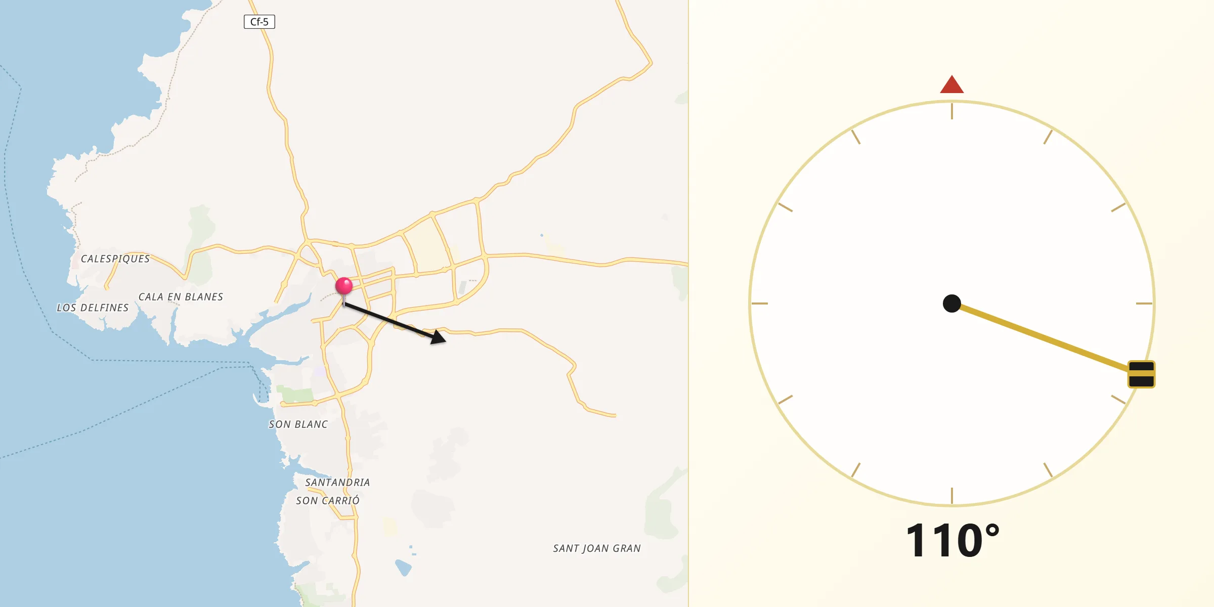 Dirección de la Qibla desde Ciudadela