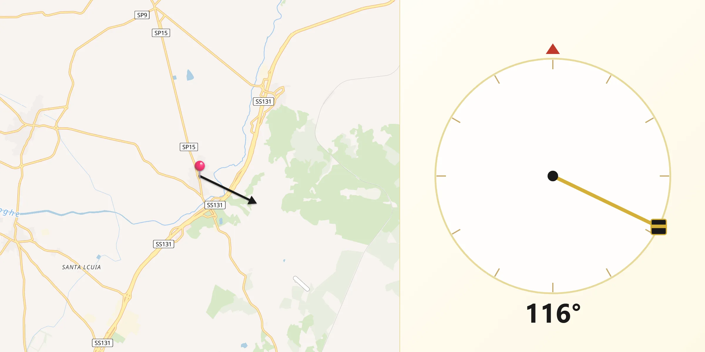 Direzione della Qibla da Tramatza