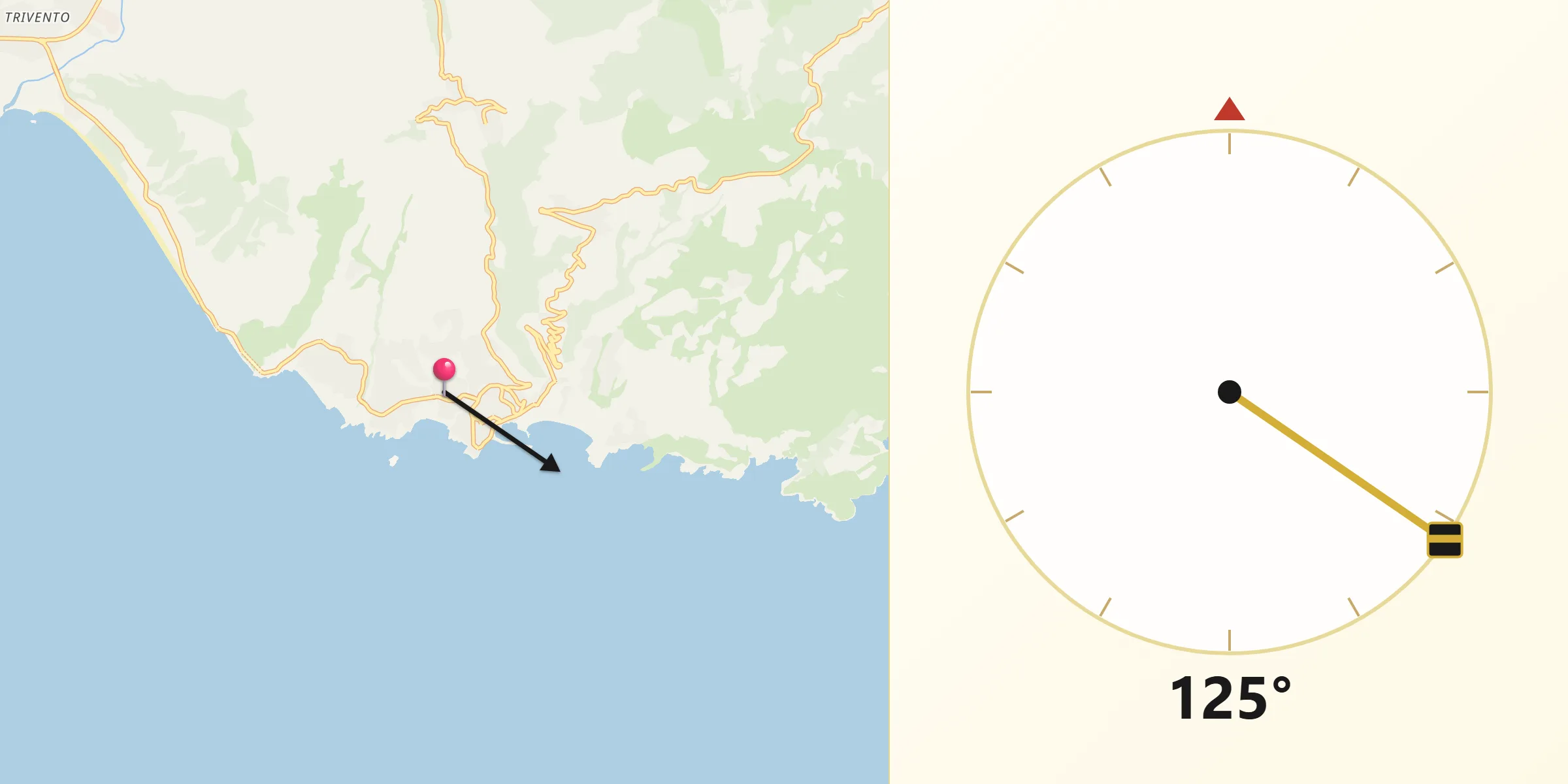 Direzione della Qibla da Marina di Camerota