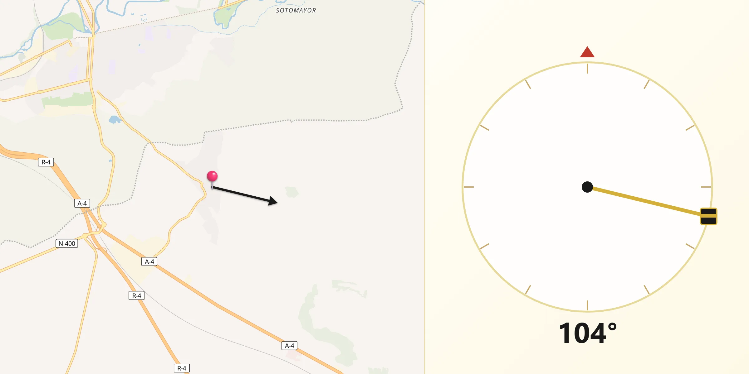 Dirección de la Qibla desde Ontígola