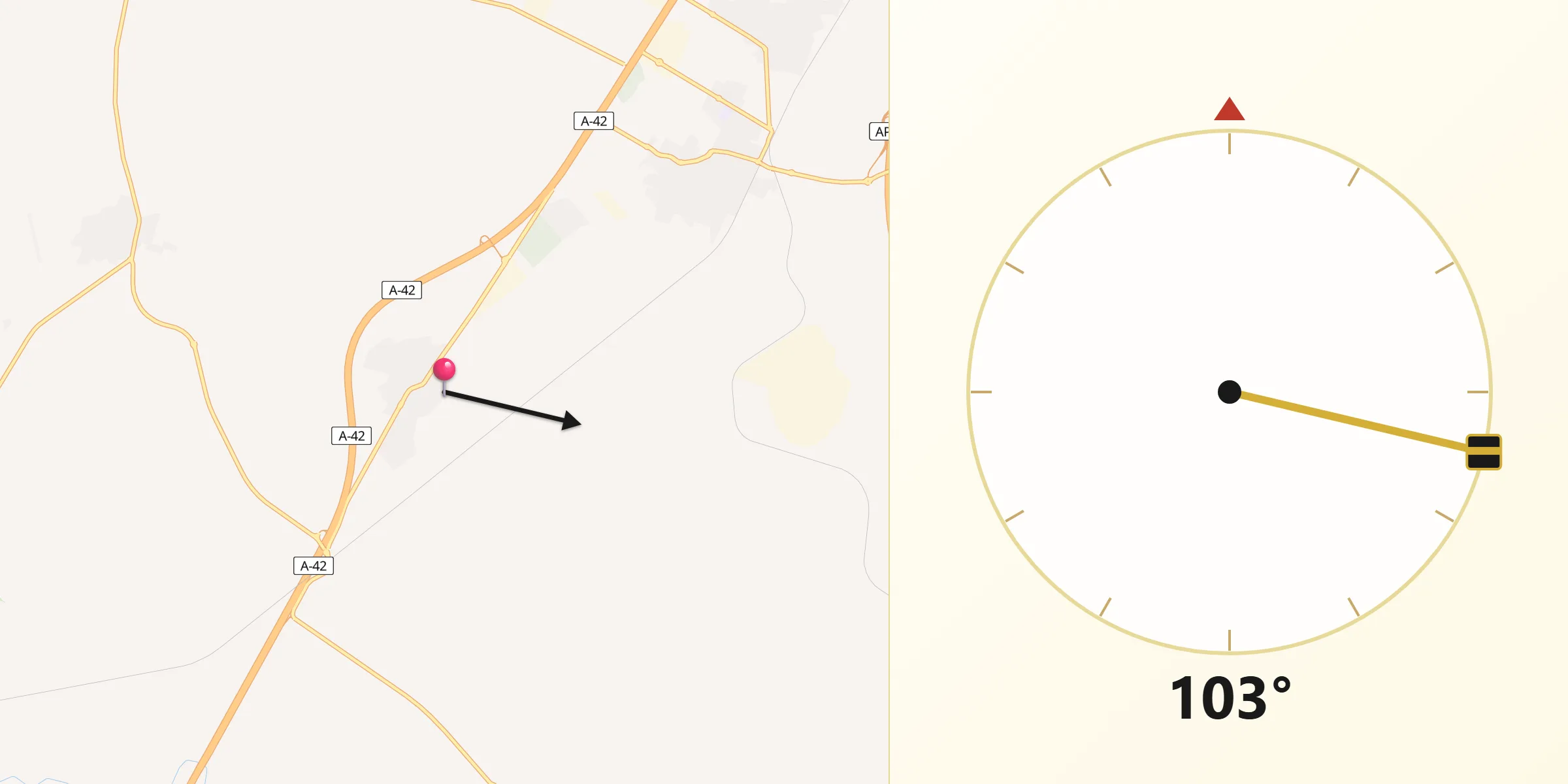 Dirección de la Qibla desde Cabañas de la Sagra