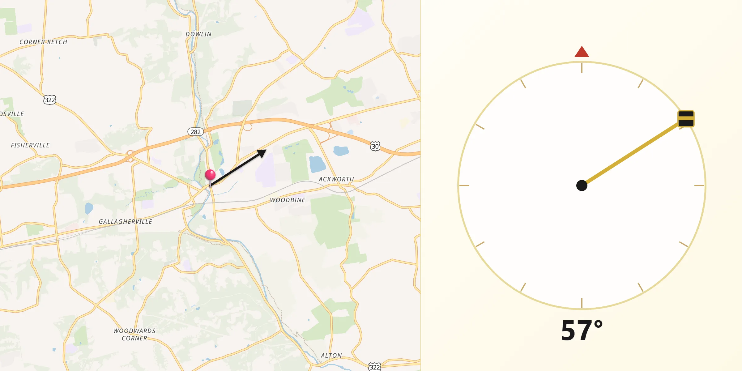 Qibla Direction from Downingtown