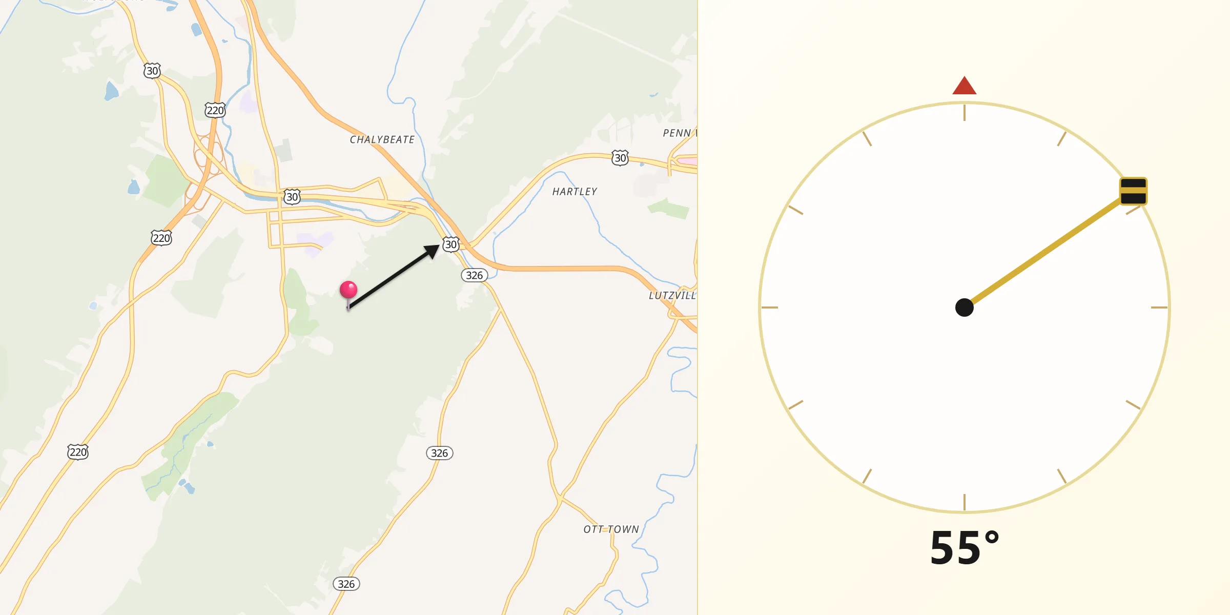 Qibla Direction from Bedford County