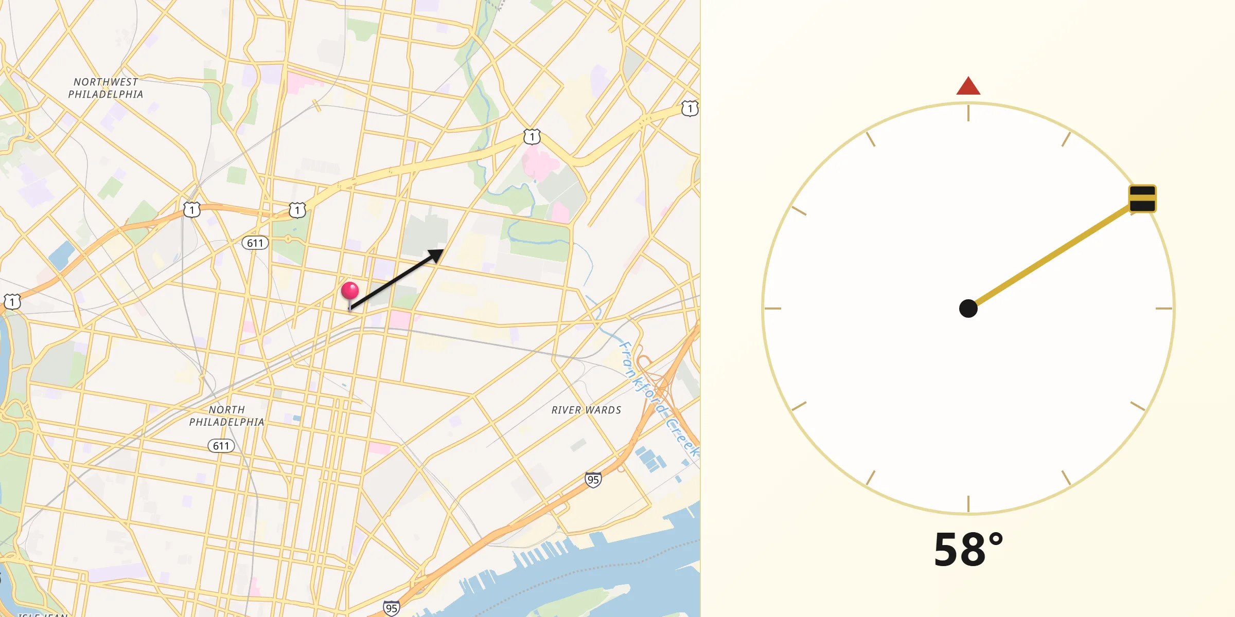 Qibla Direction from Philadelphia County