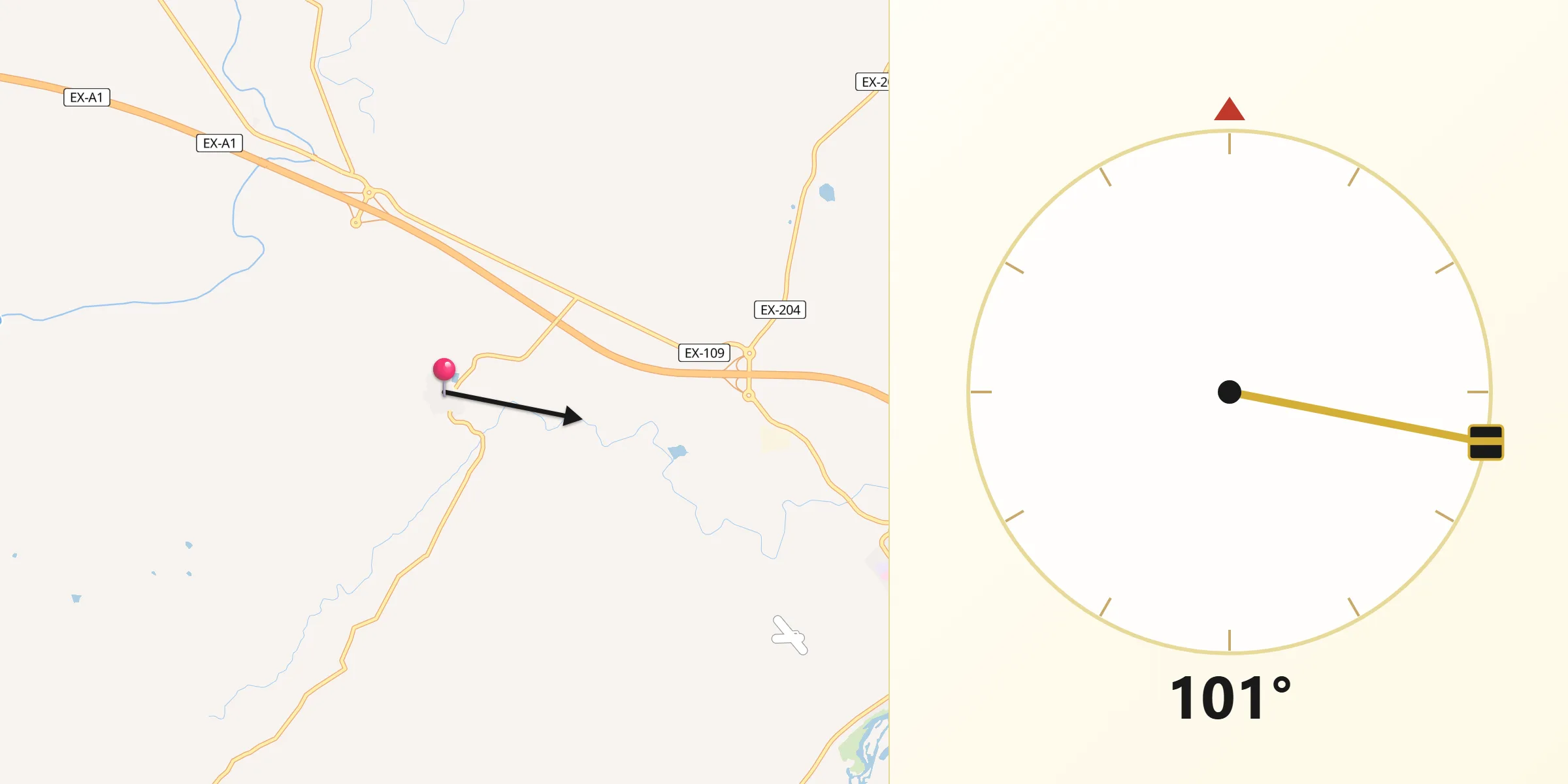 Dirección de la Qibla desde Casas de Don Gómez