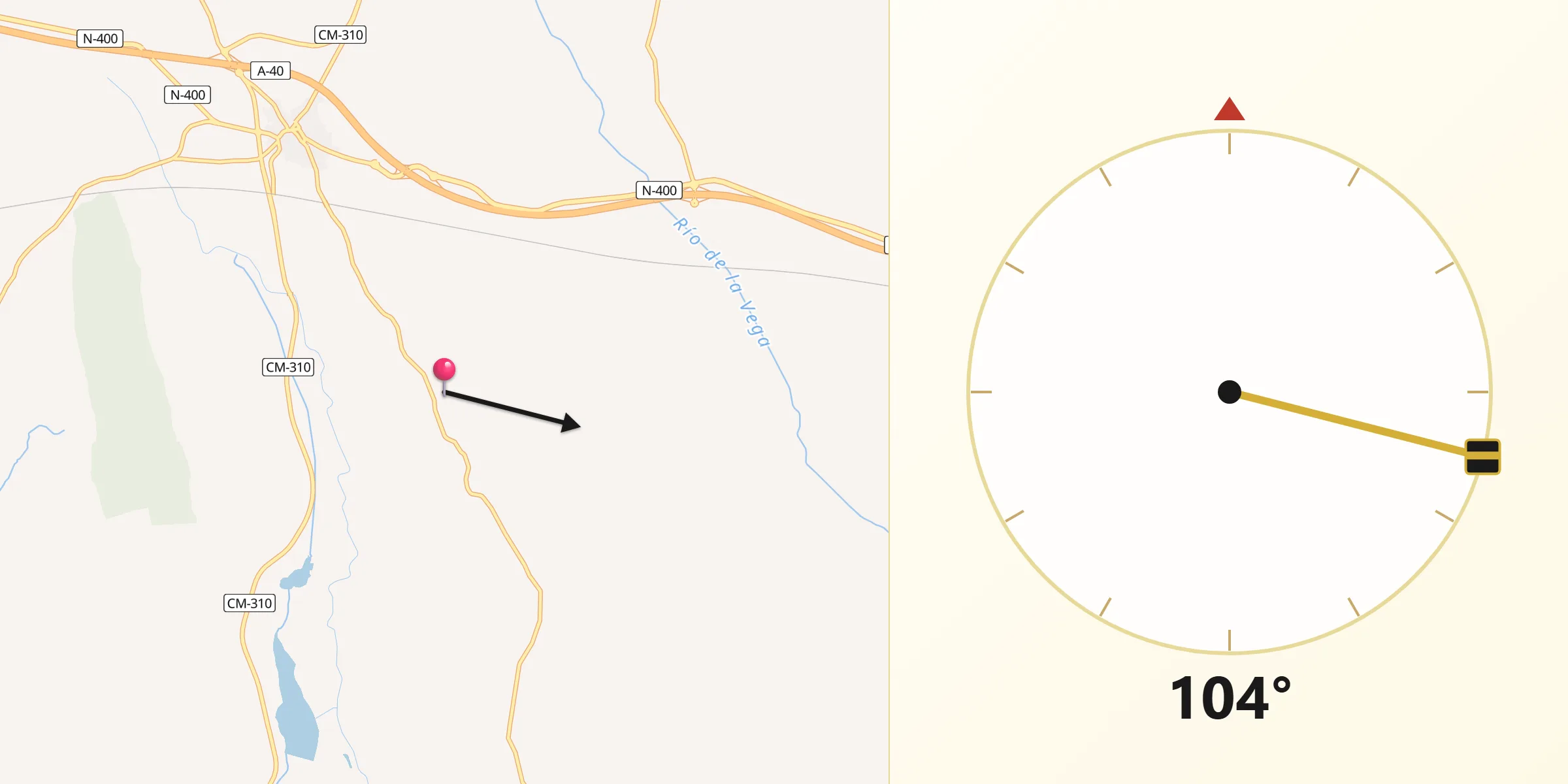 Dirección de la Qibla desde Campos del Paraíso