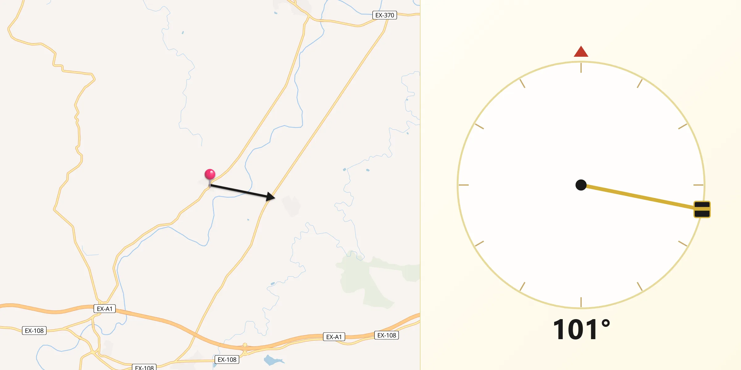 Dirección de la Qibla desde Aldehuela de Jerte