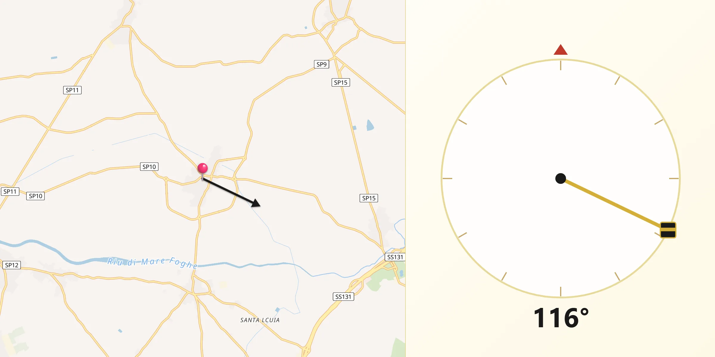 Direzione della Qibla da San Vero Milis