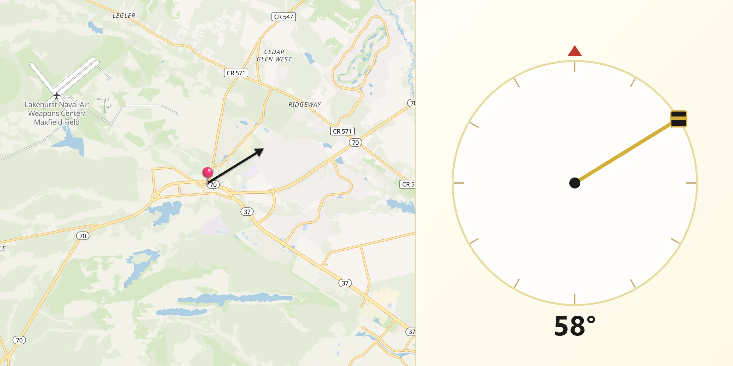 Qibla Direction from Lakehurst