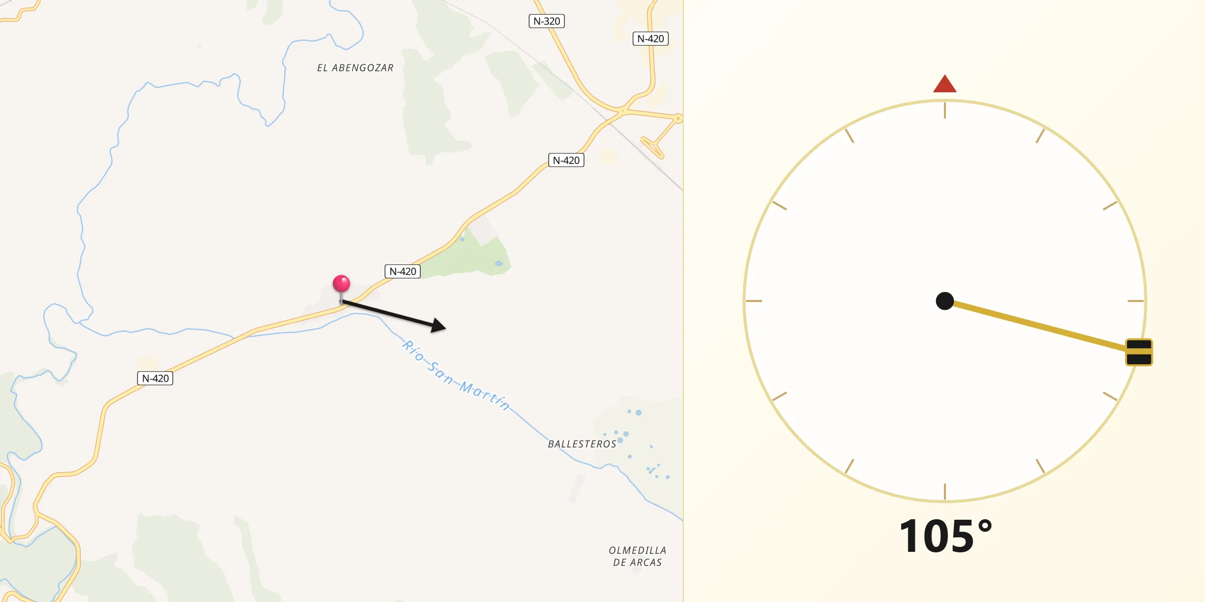 Dirección de la Qibla desde Villar de Olalla