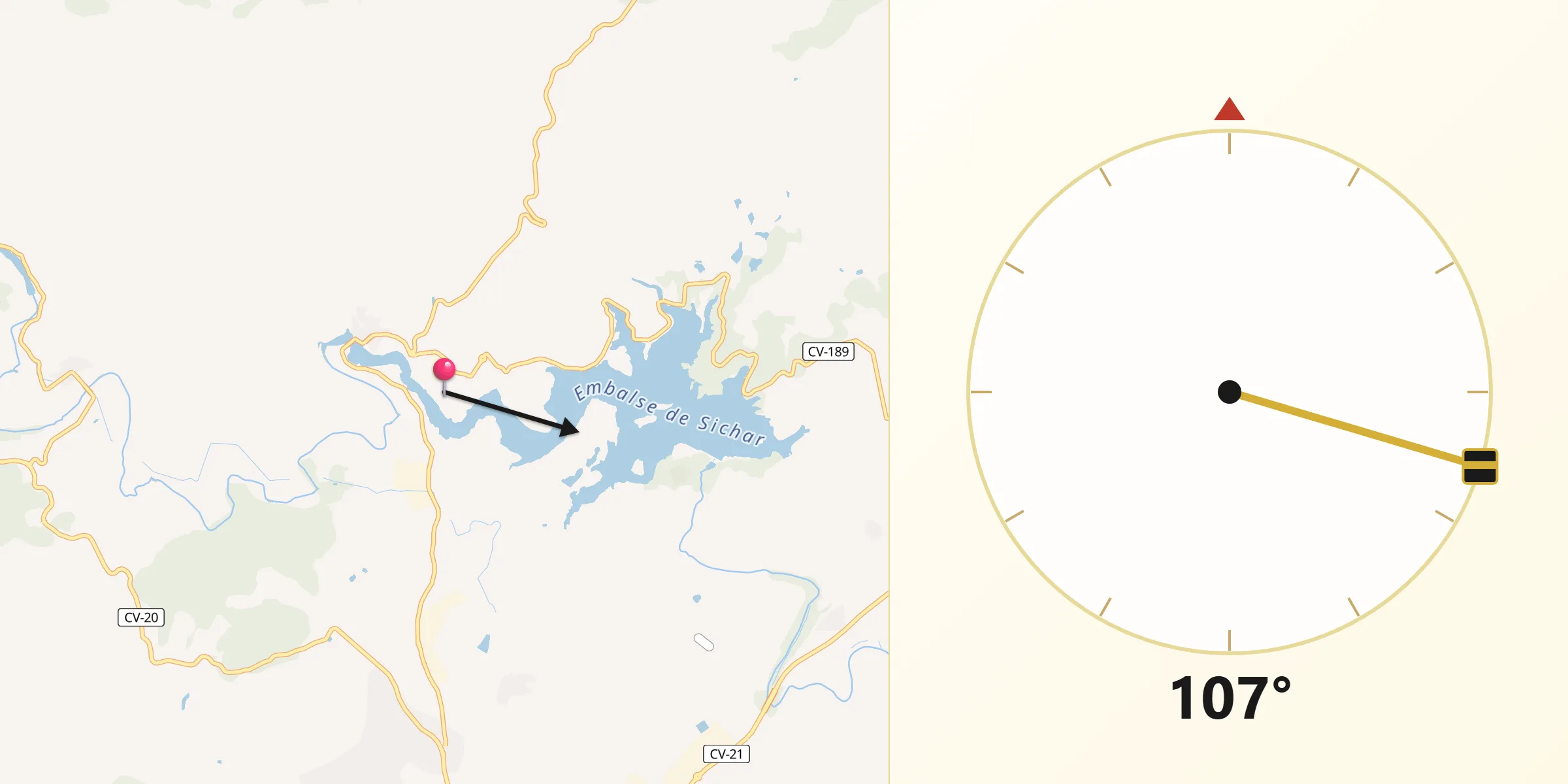 Dirección de la Qibla desde Ribesalbes