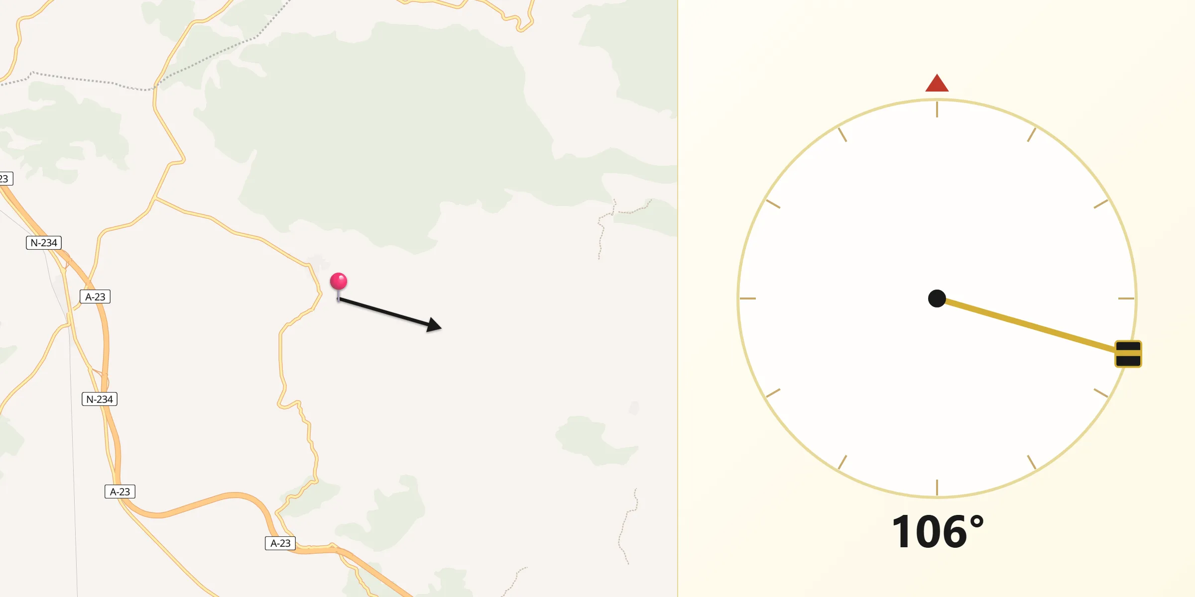 Dirección de la Qibla desde Pina de Montalgrao