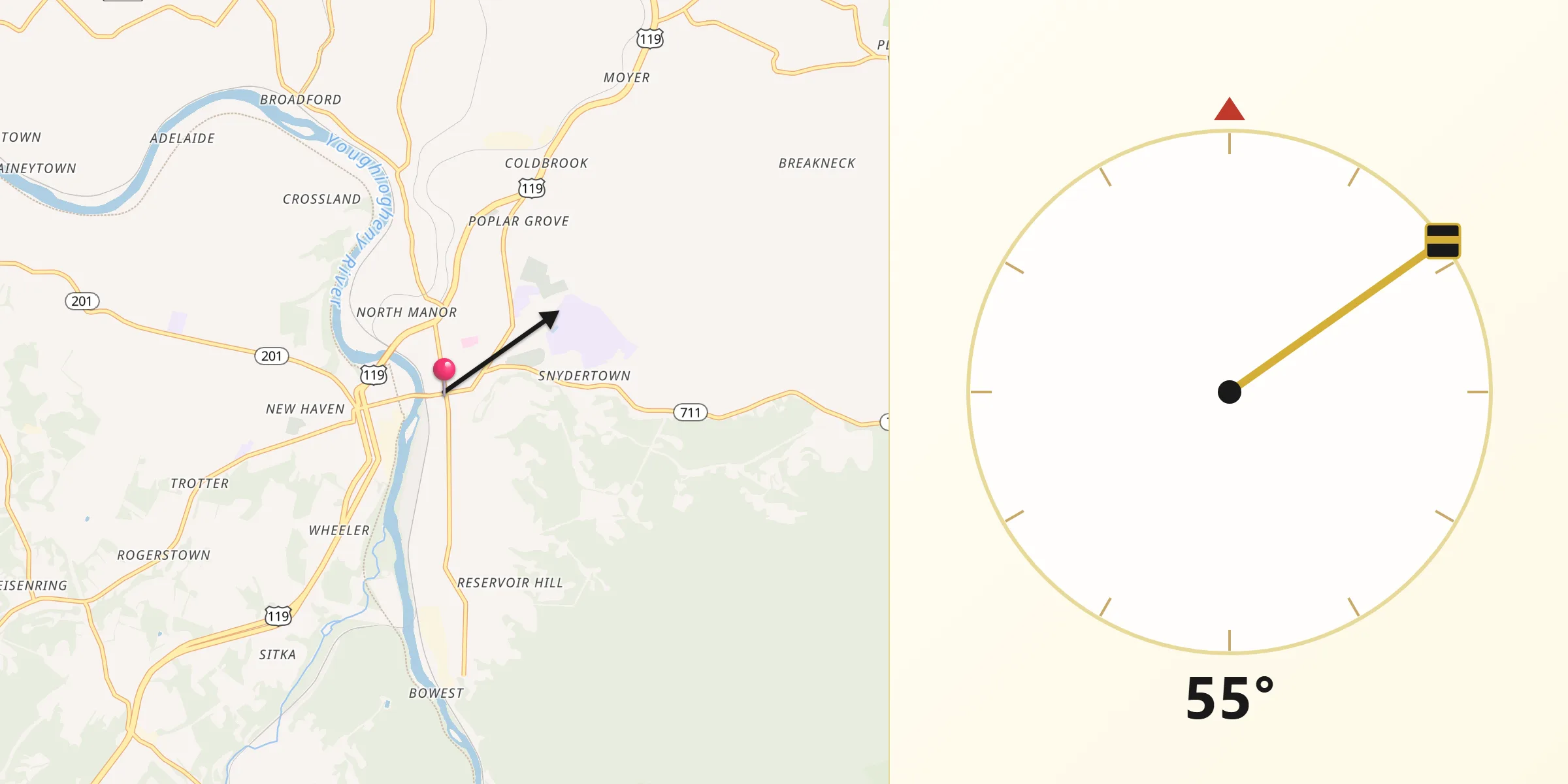 Qibla Direction from Connellsville