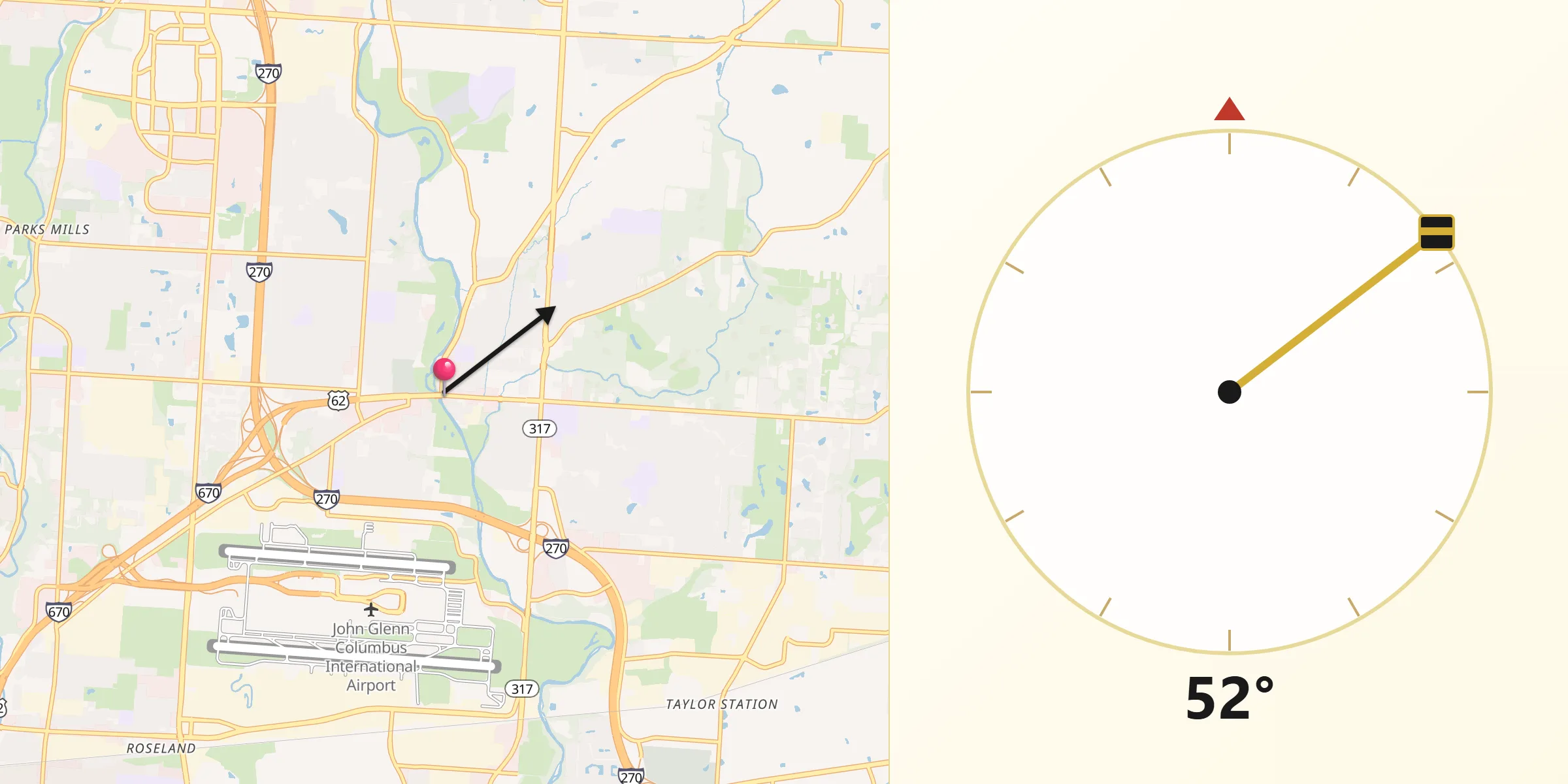 Qibla Direction from Gahanna