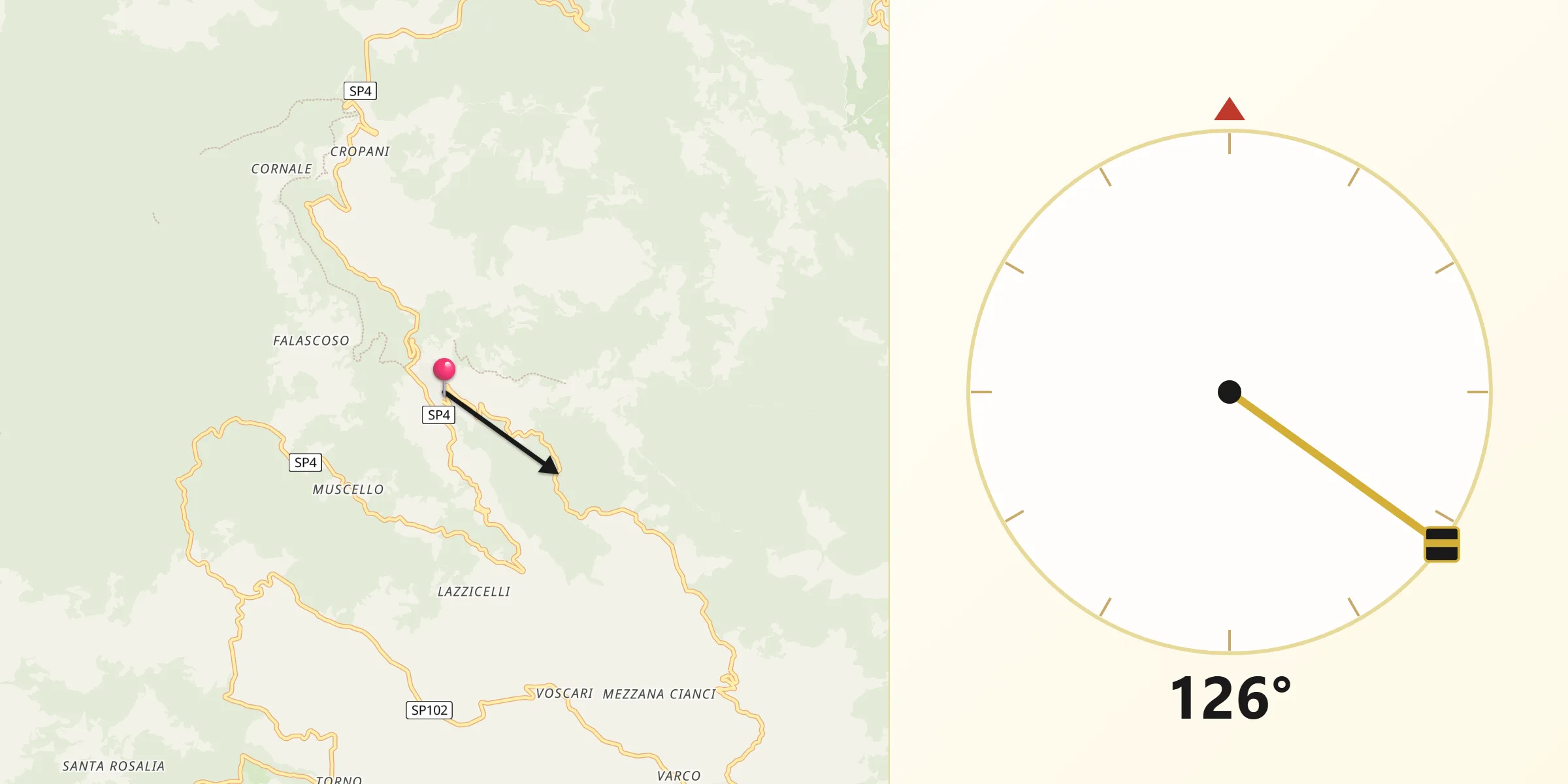 Direzione della Qibla da San Severino Lucano